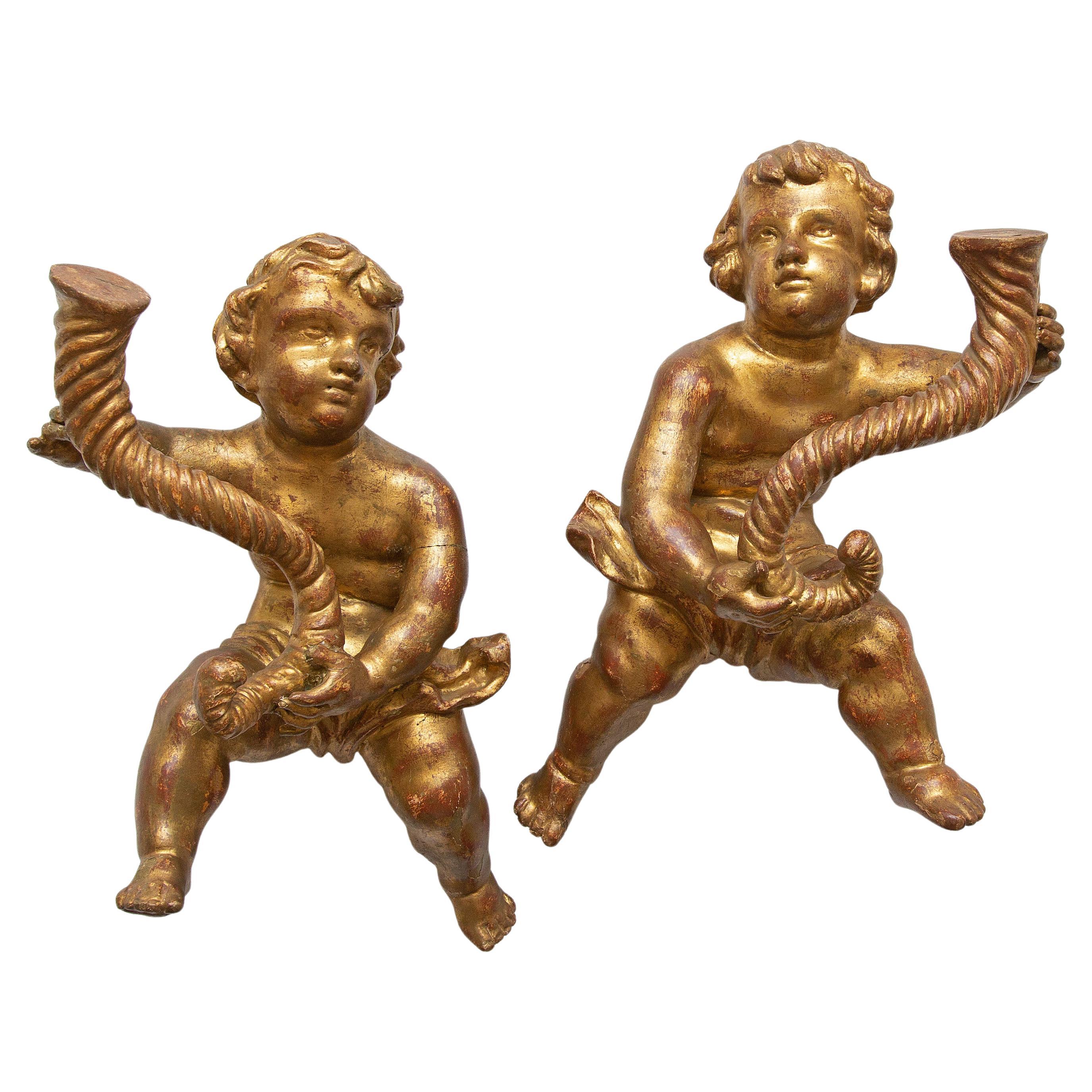 Baroque Style Carved Giltwood Cherub or Putti a Pair