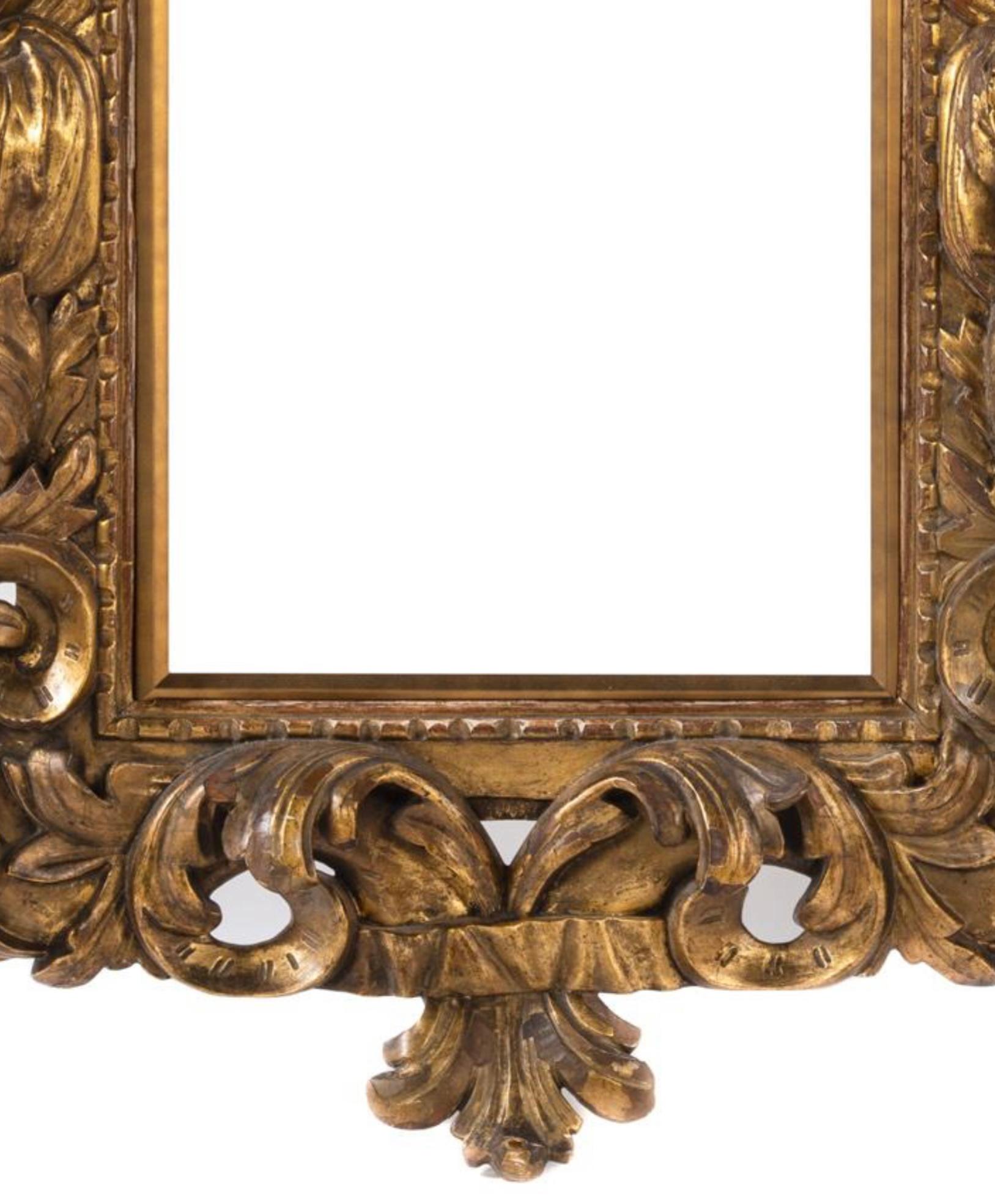 Cadre de photo / miroir en bois sculpté et doré de style baroque Bon état - En vente à Bradenton, FL
