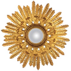 Baroque Style Carved Giltwood Sunburst Convex Mirror, Spain, 1920s