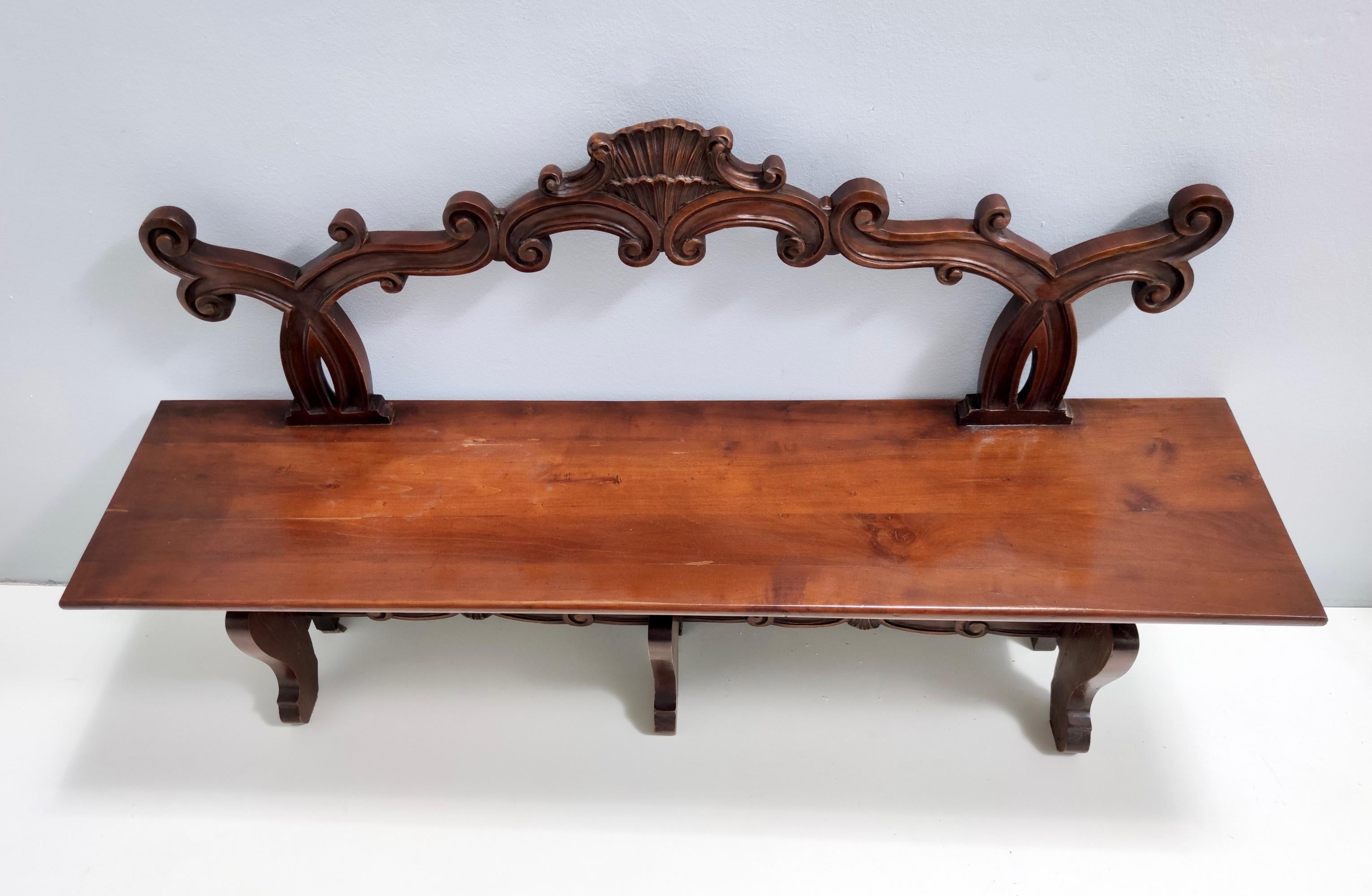 Mid-20th Century Baroque Style Carved Solid Beech Bench, Italy For Sale