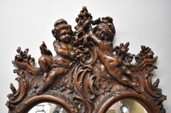 Baroque Style Carved Walnut Double Oval Mirror Picture Frame with Cherubs