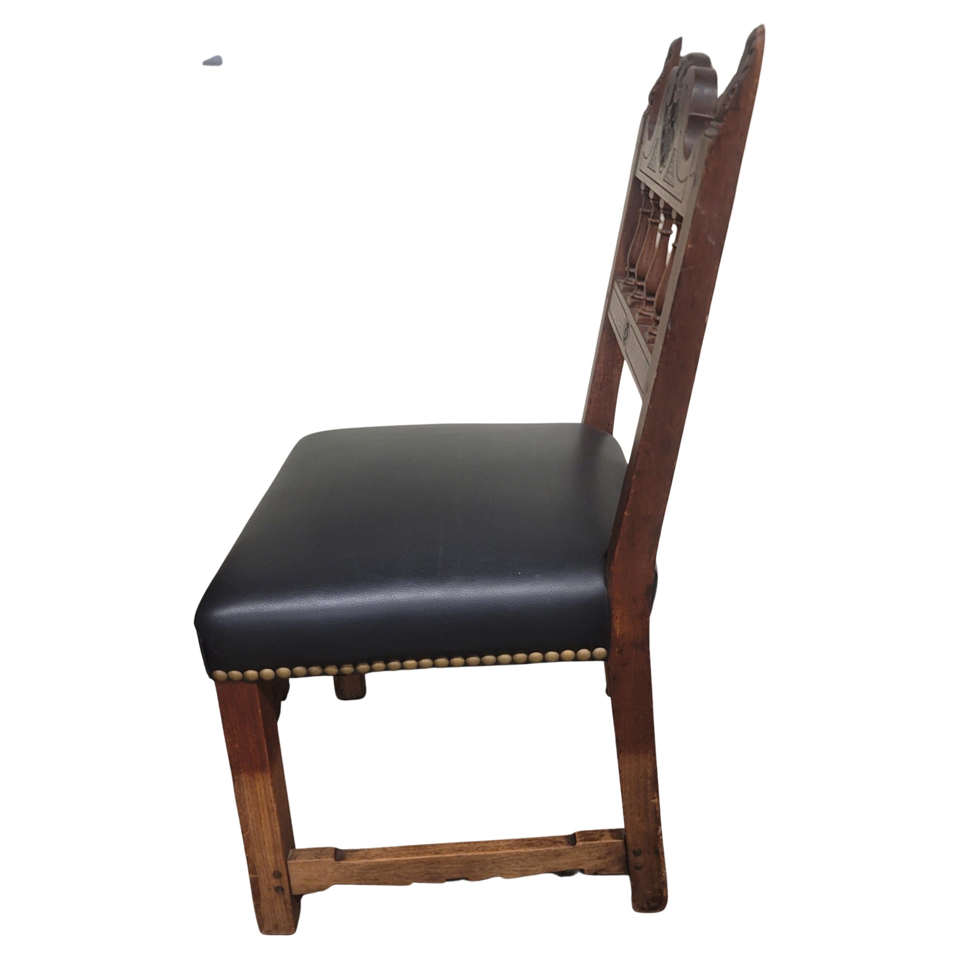 Woodwork Baroque Style Carved Wood and Leather Seat Side Chair, Circa 1920s For Sale