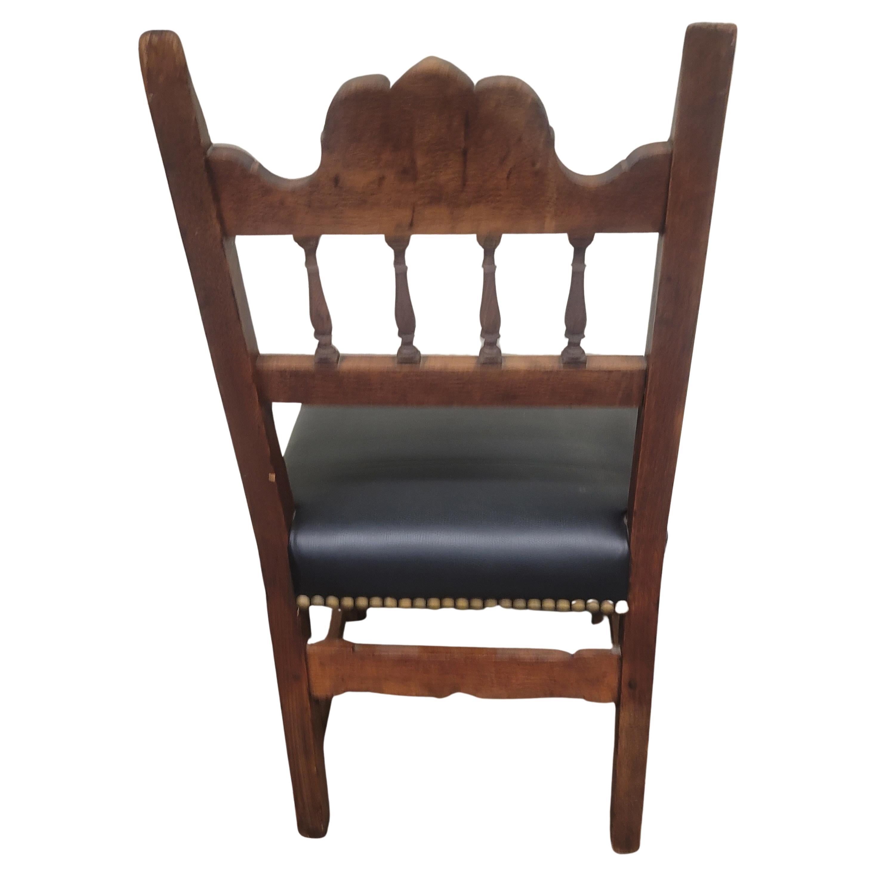 Baroque Style Carved Wood and Leather Seat Side Chair, Circa 1920s In Good Condition For Sale In Germantown, MD