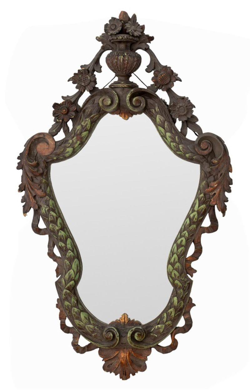 Painted Baroque Style Carved Wood Mirror, 19th C. For Sale