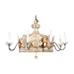 Baroque Style Carved Wooden Crown Chandelier Made of 19th Century Italian Parts