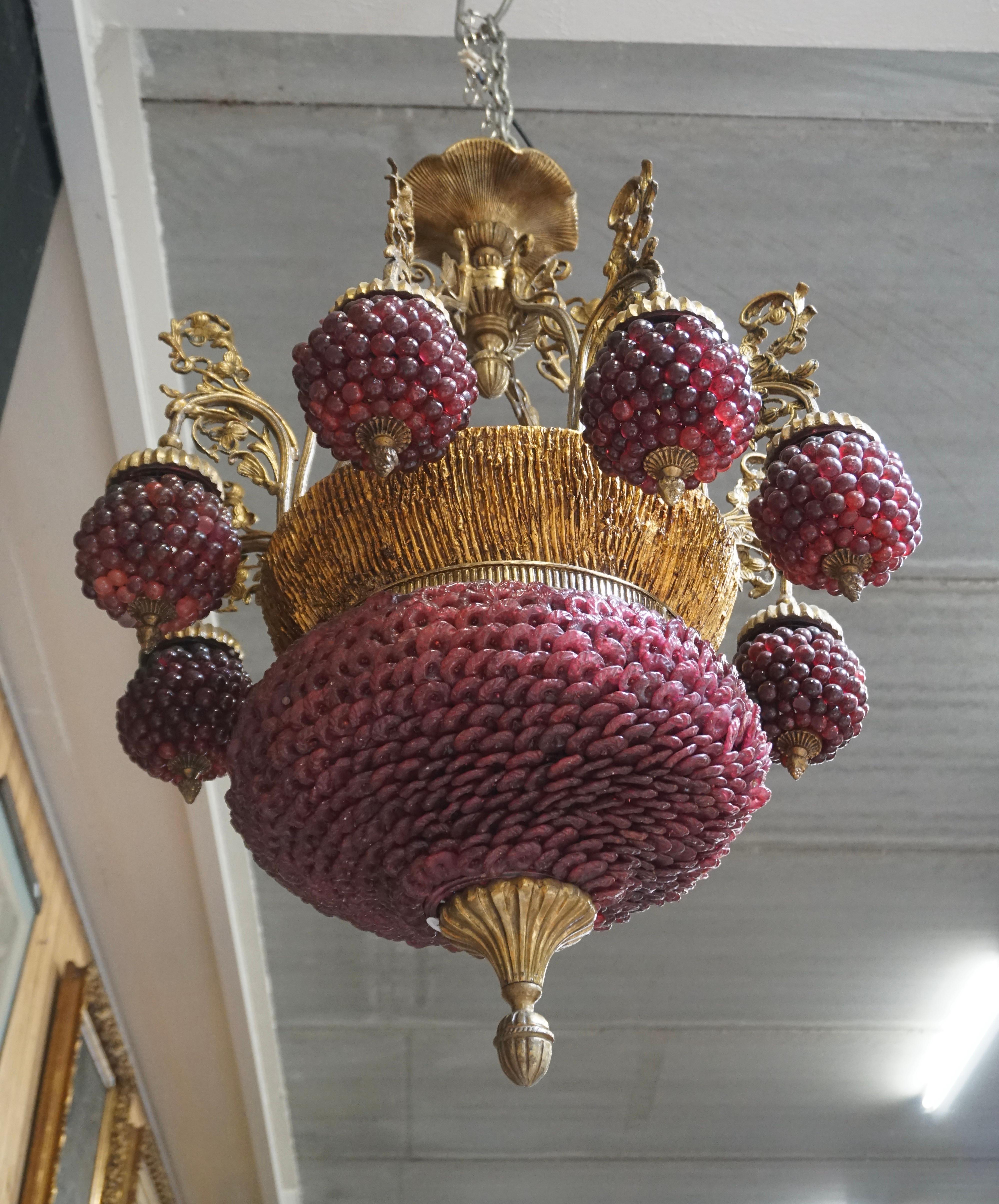 Mid-Century Modern Baroque style chandelier with Glass Grapes For Sale