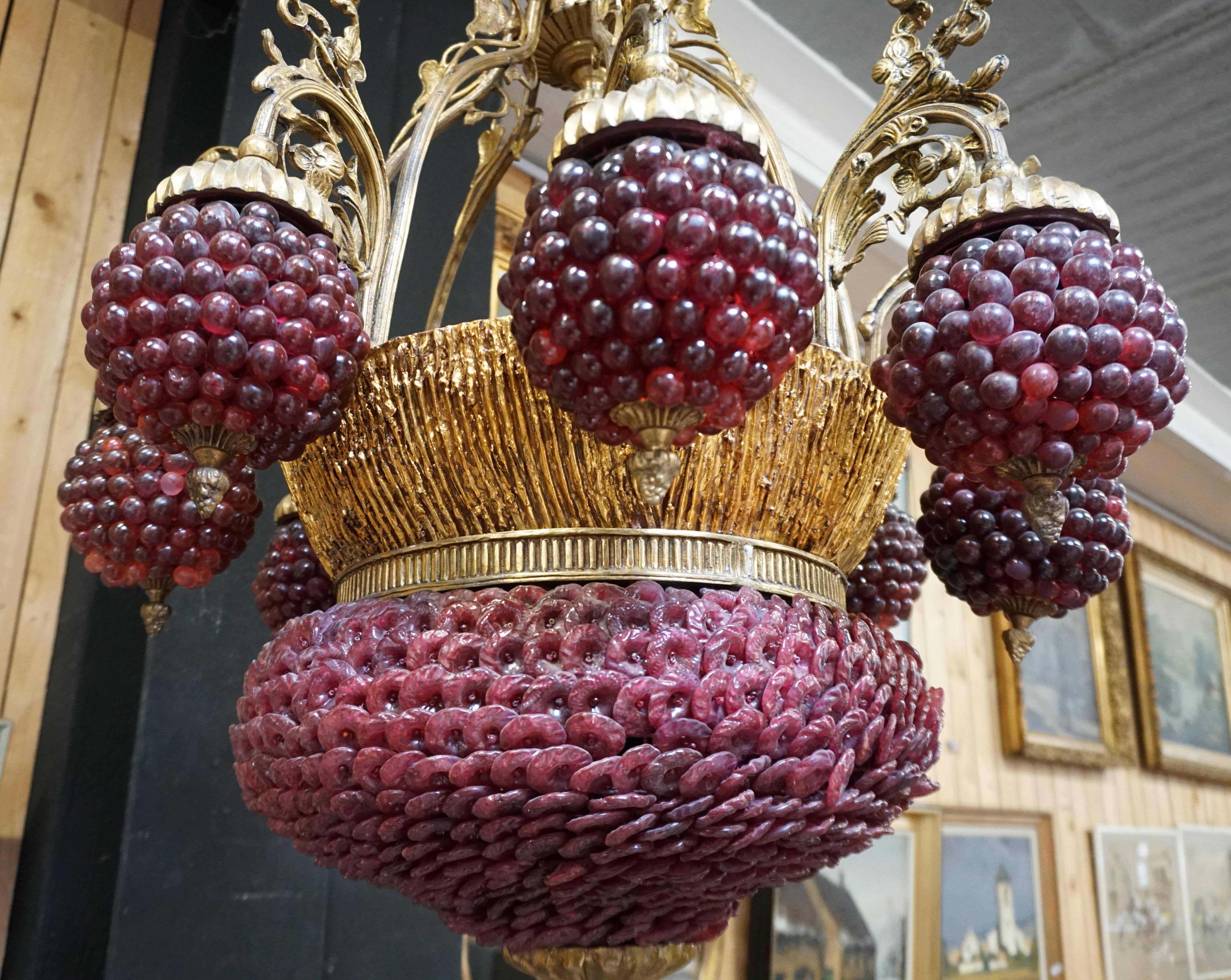 Bronze Baroque style chandelier with Glass Grapes For Sale