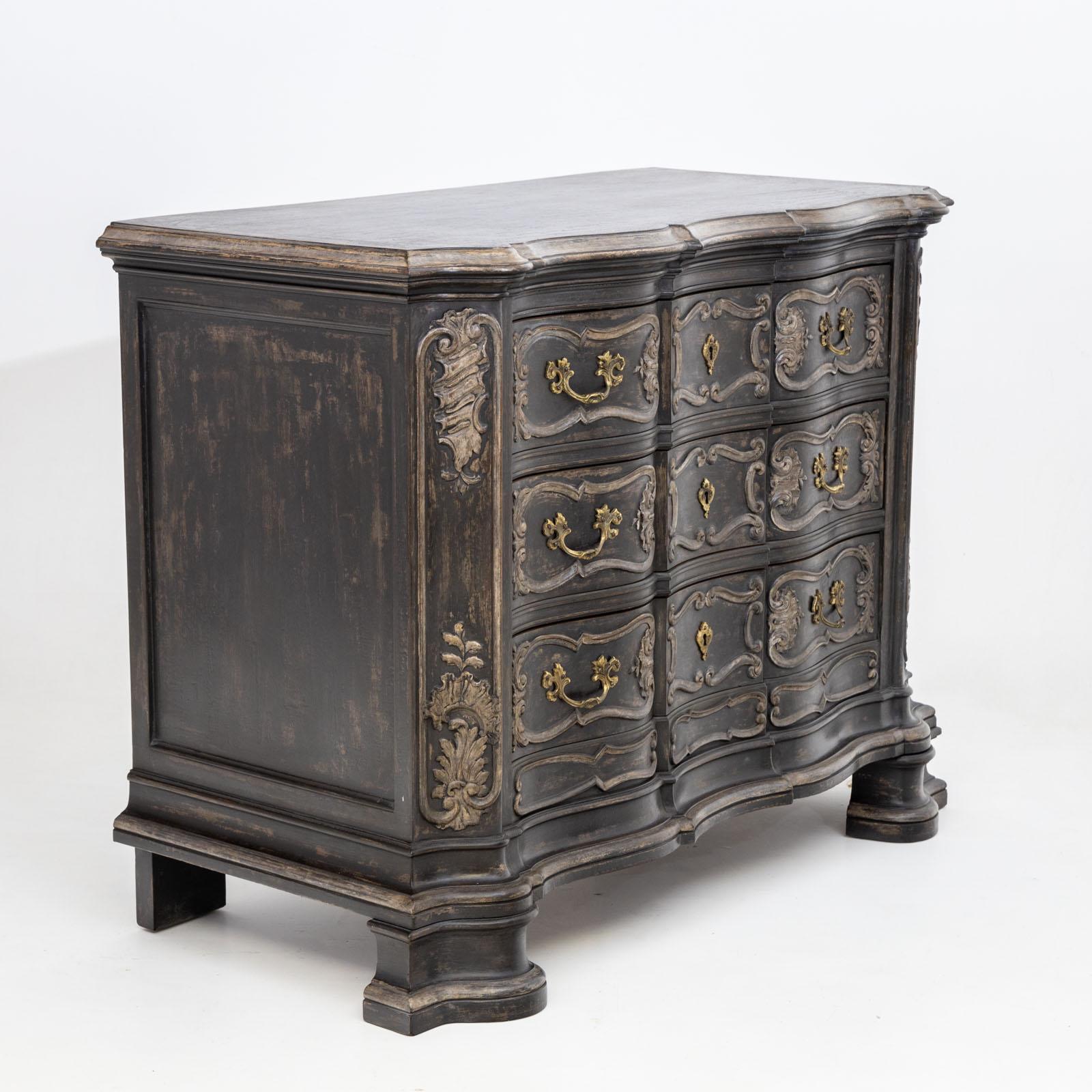20th Century Baroque-style Chest of Drawers in Anthracite Grey For Sale