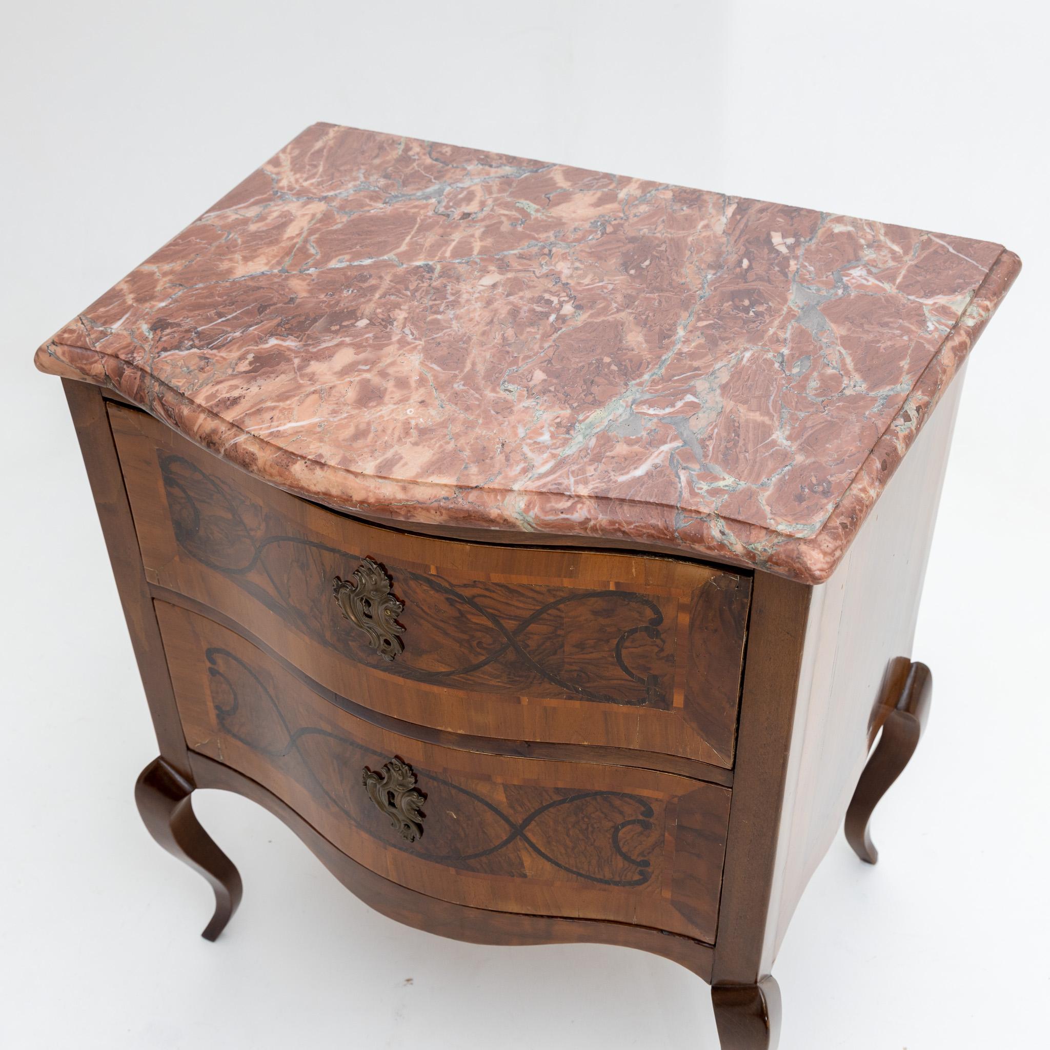 Baroque-Style Chest of Drawers with Marble Top, Walnut, Germany, 19th Century In Good Condition For Sale In Greding, DE