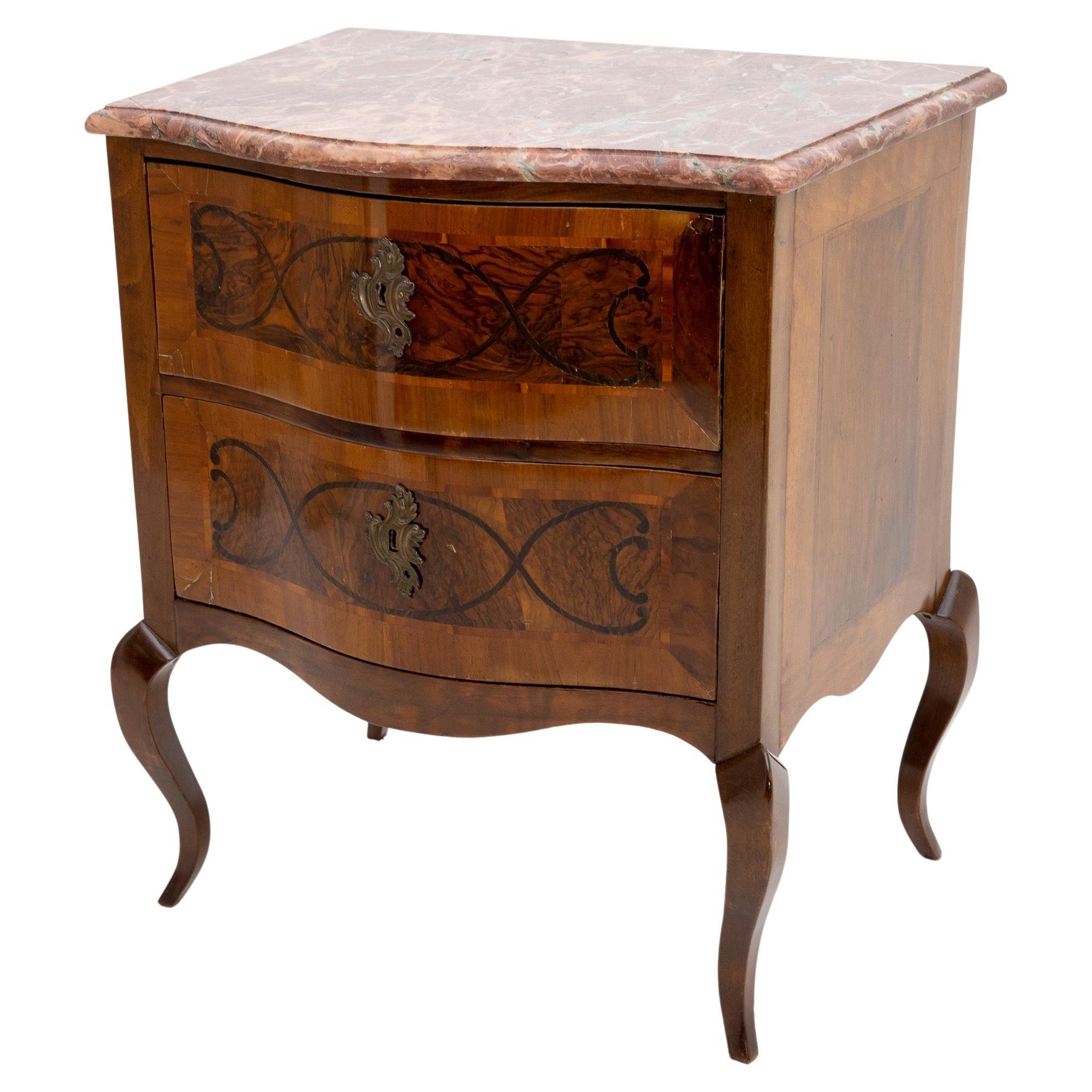Baroque-Style Chest of Drawers with Marble Top, Walnut, Germany, 19th Century For Sale