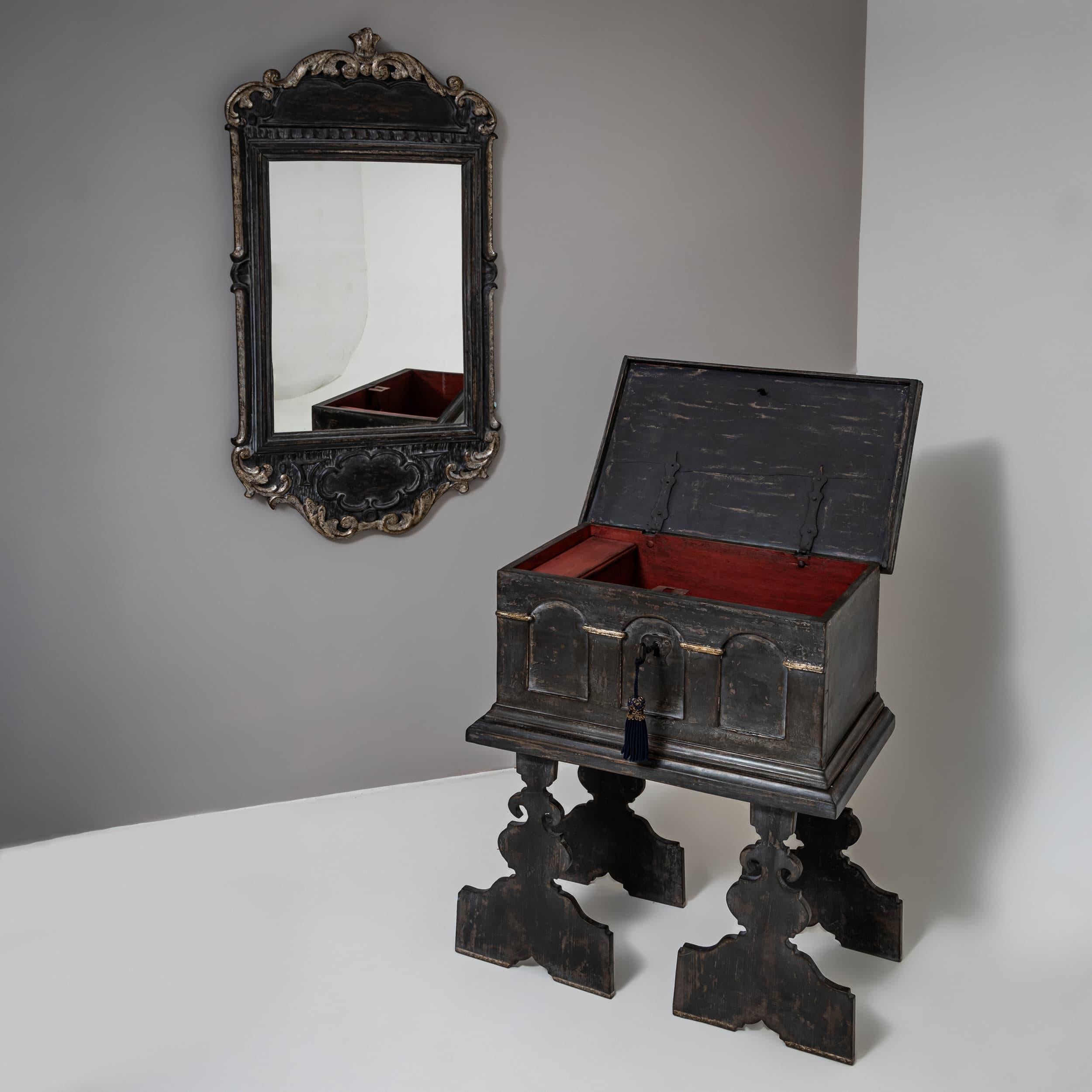 Hand-Painted Baroque Chest on modern, baroque-style Stand, 18th / 20th Century For Sale