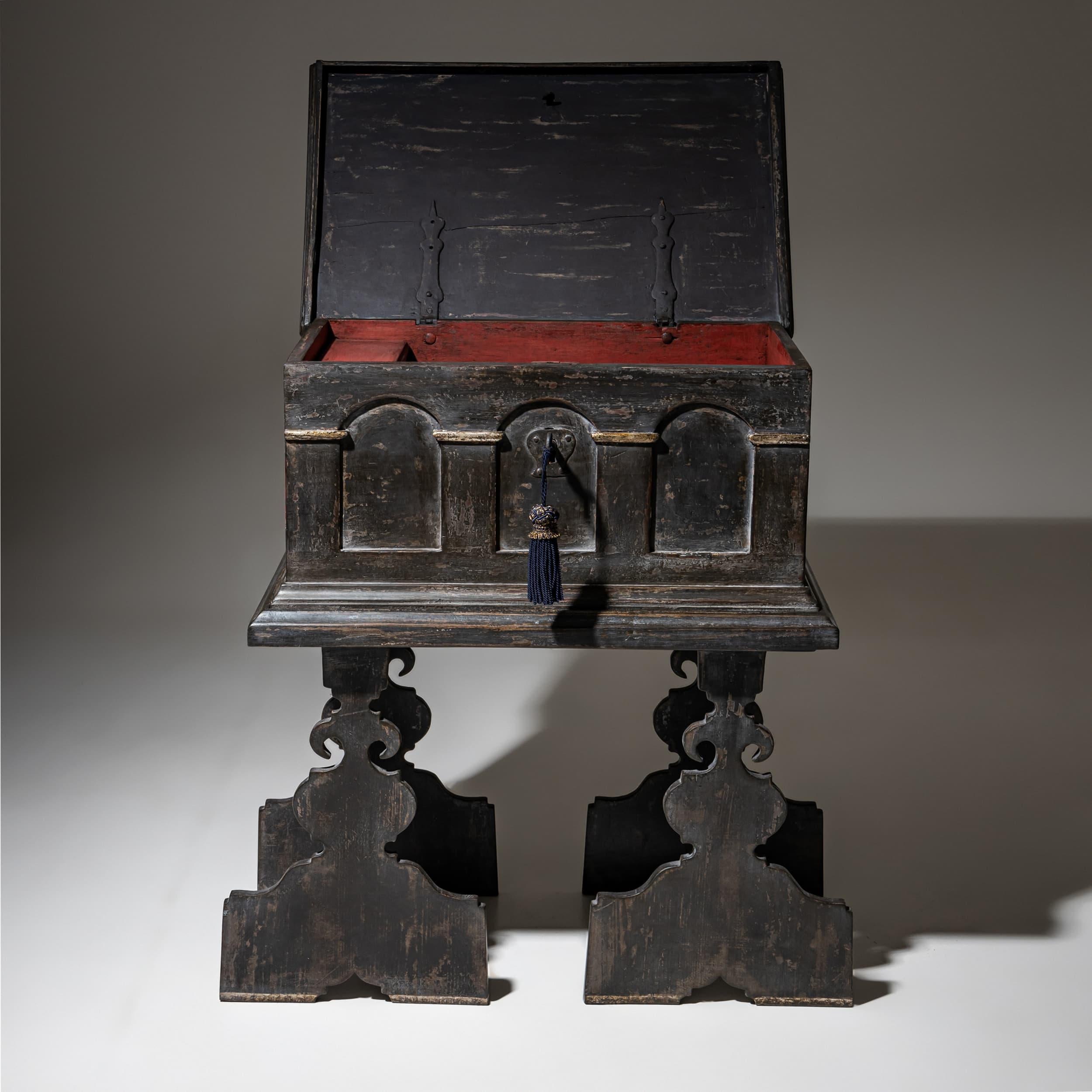 Iron Baroque Chest on modern, baroque-style Stand, 18th / 20th Century For Sale