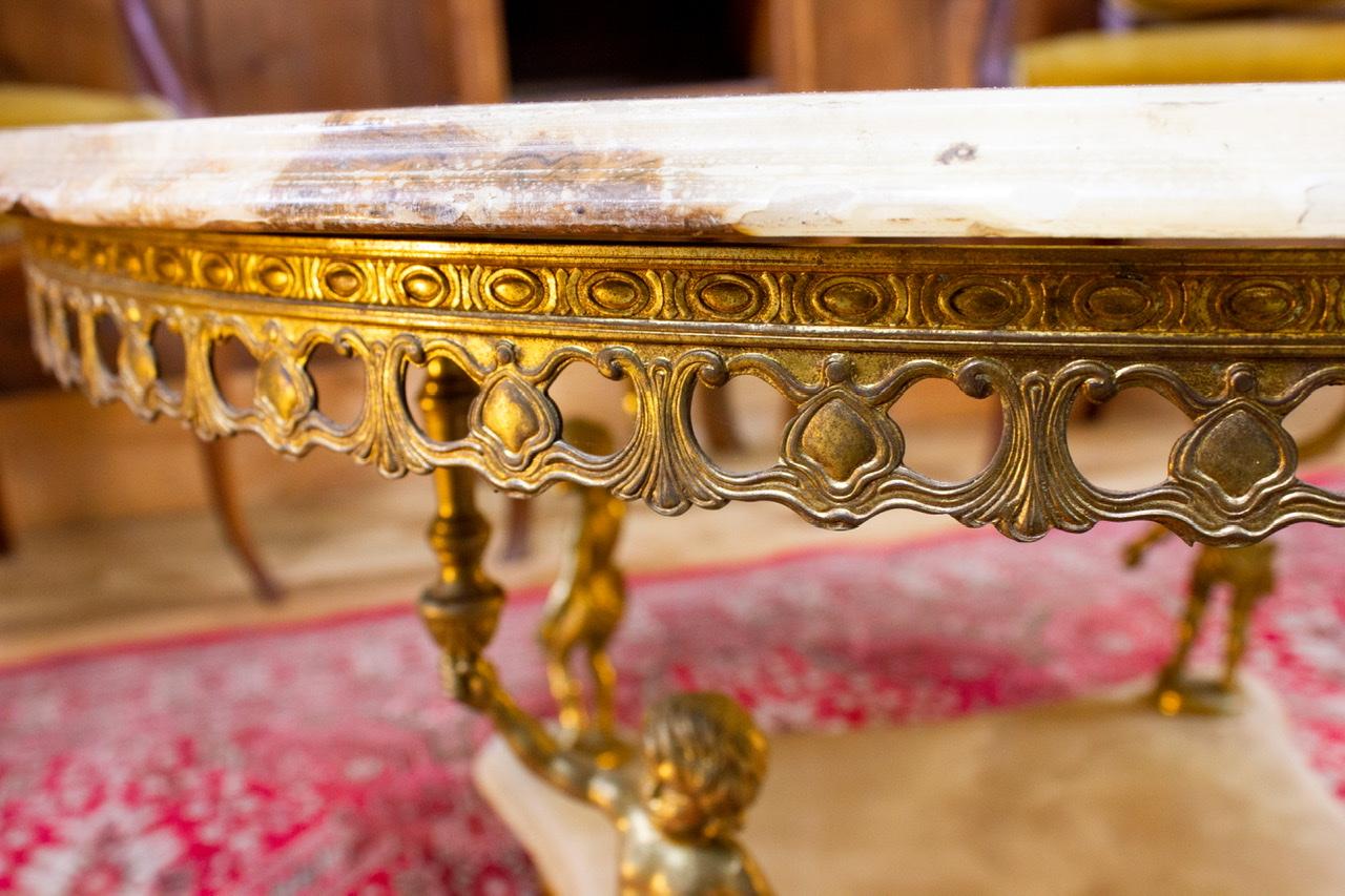  Baroque Style Coffee Table with Marble and Golden Brass 20th Century In Good Condition In Beuzevillette, FR