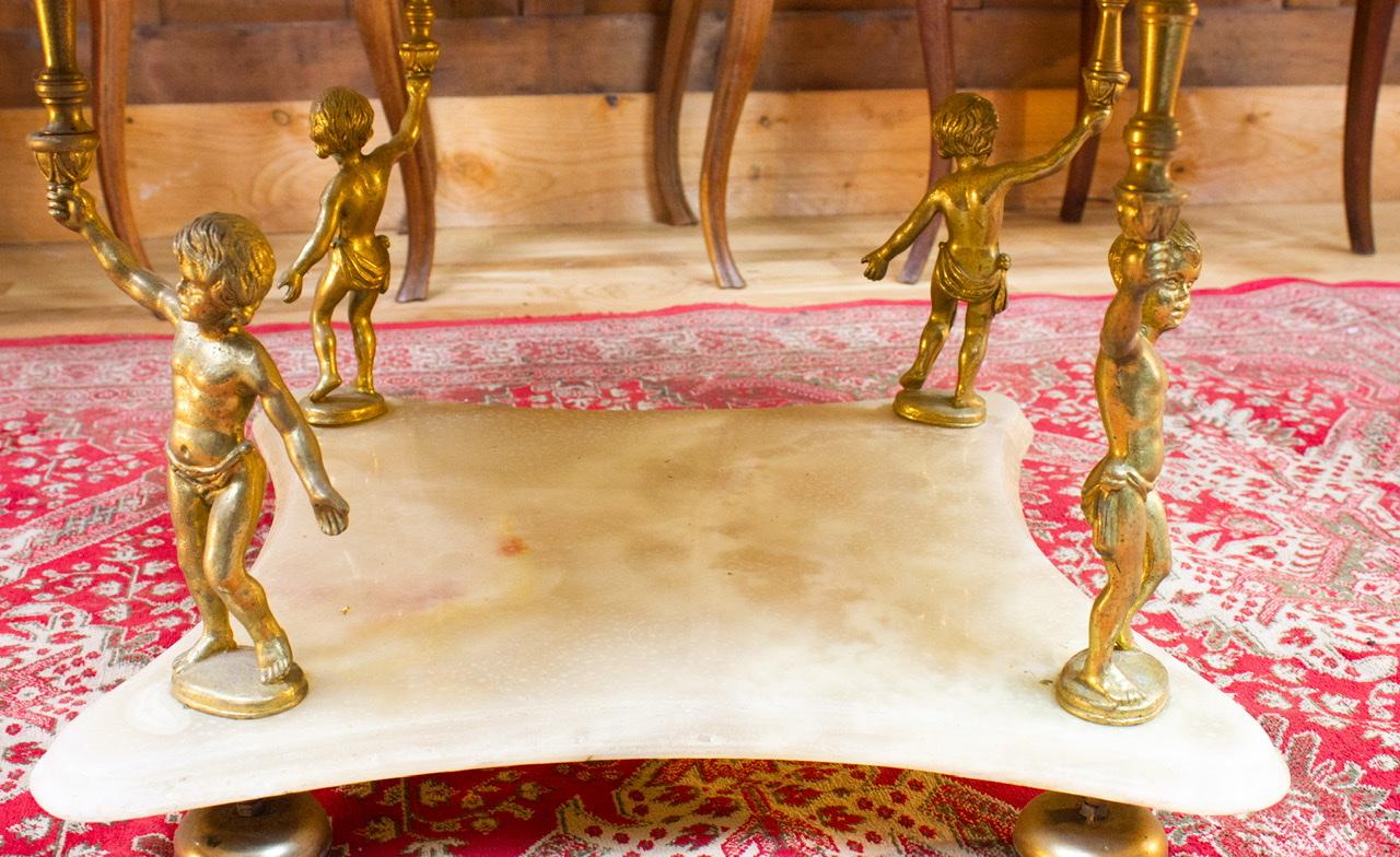  Baroque Style Coffee Table with Marble and Golden Brass 20th Century 1