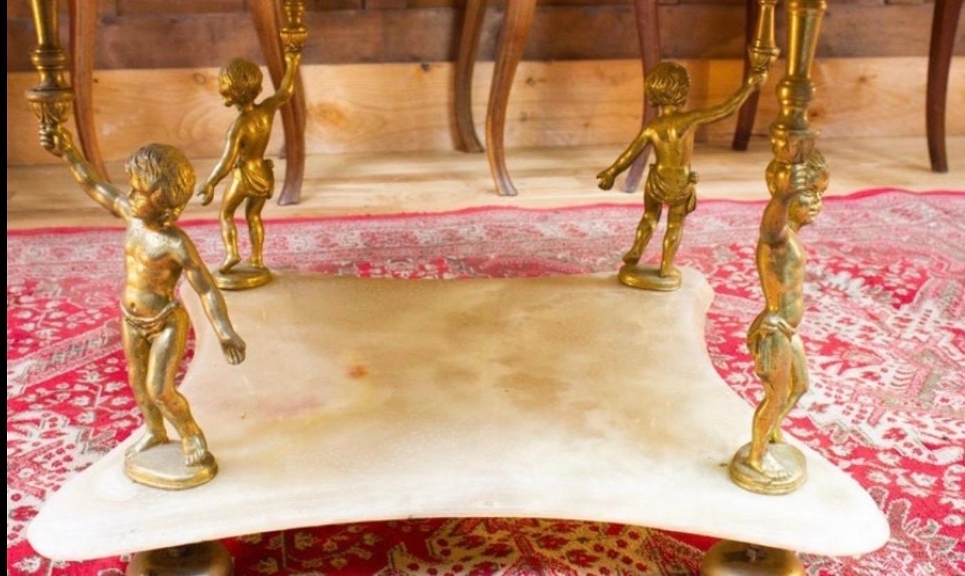 Baroque Style Coffee Table with Marble and Golden Brass, 20th Century 2