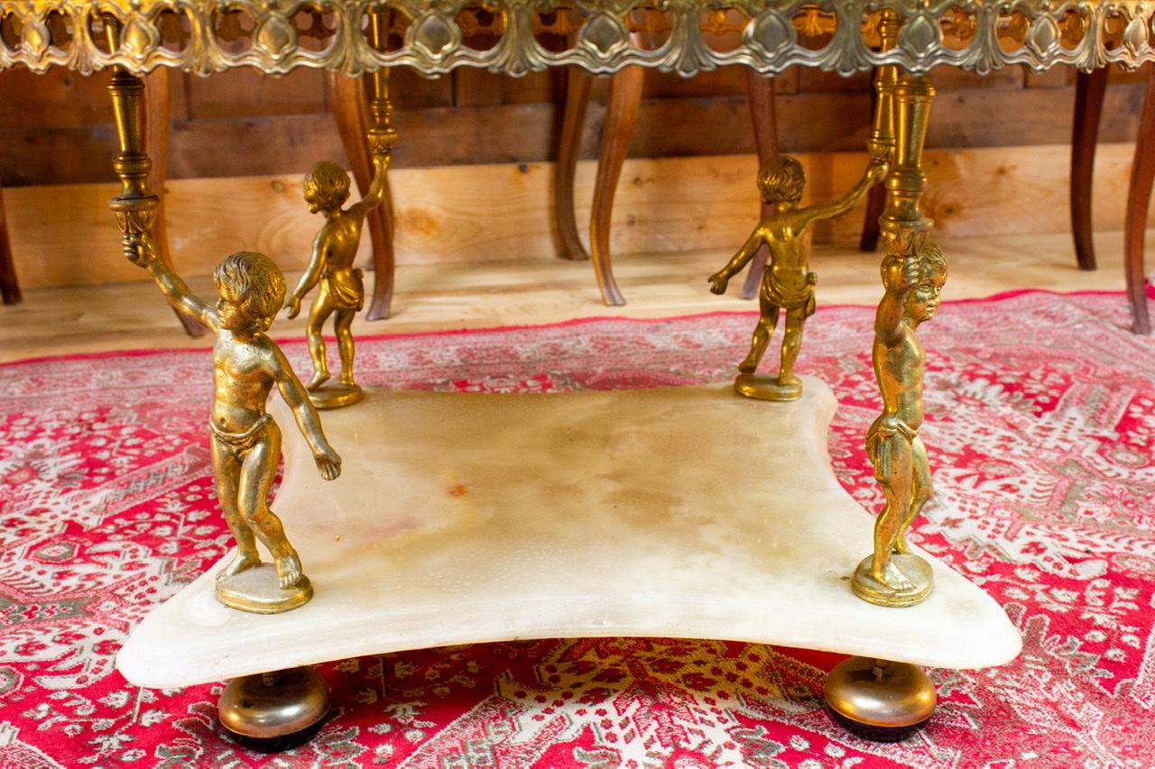  Baroque Style Coffee Table with Marble and Golden Brass 20th Century 2