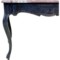 Grey Baroque Style Console Table with red marble top and one drawer, circa 1860