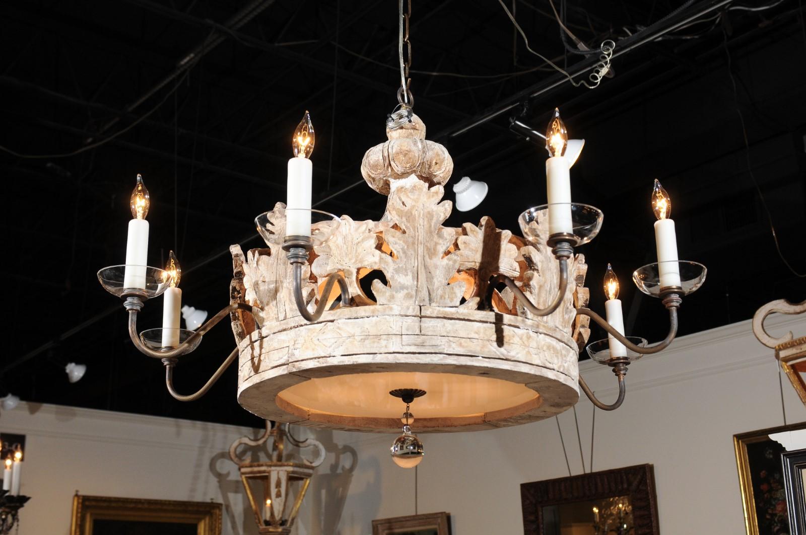 Baroque Style Contemporary Wooden Carved Crown Chandelier with Eight Arms 4