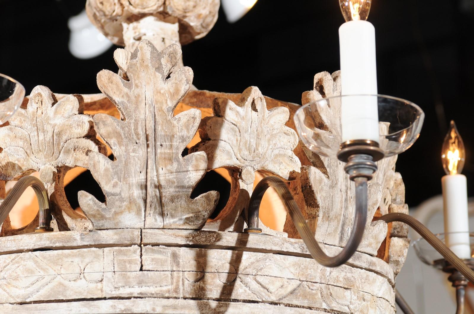 Baroque Style Contemporary Wooden Carved Crown Chandelier with Eight Arms 1