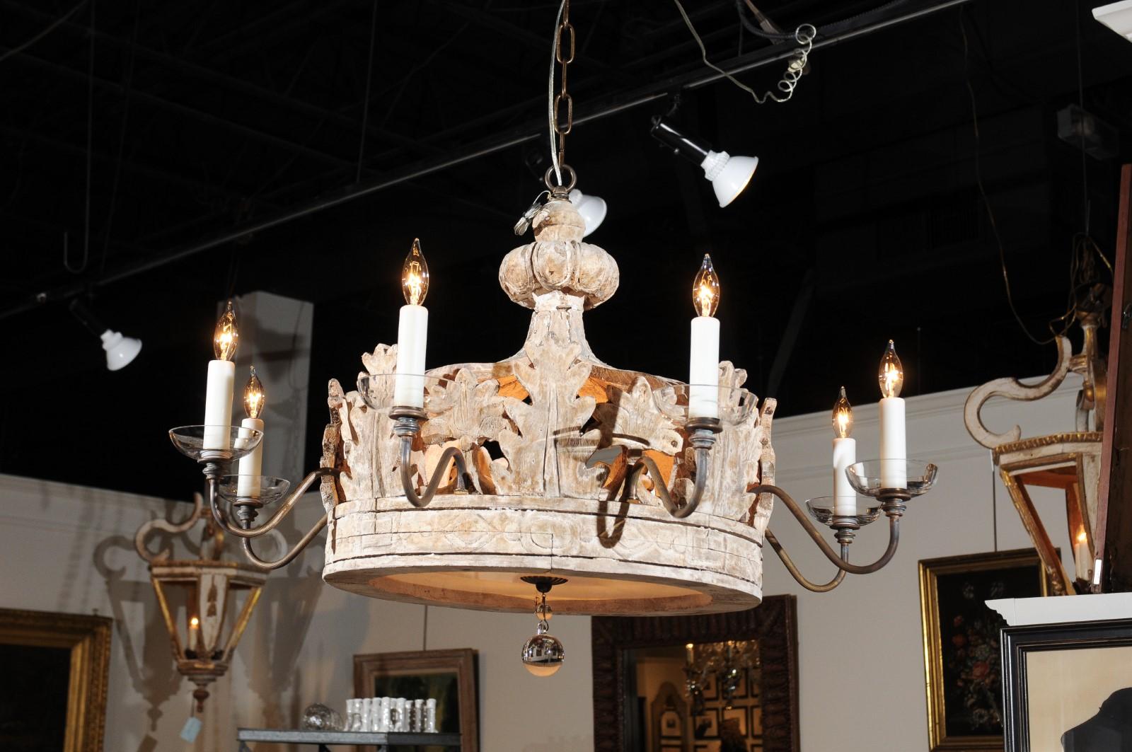 Baroque Style Contemporary Wooden Carved Crown Chandelier with Eight Arms 2