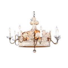 Baroque Style Contemporary Wooden Carved Crown Chandelier with Eight Arms