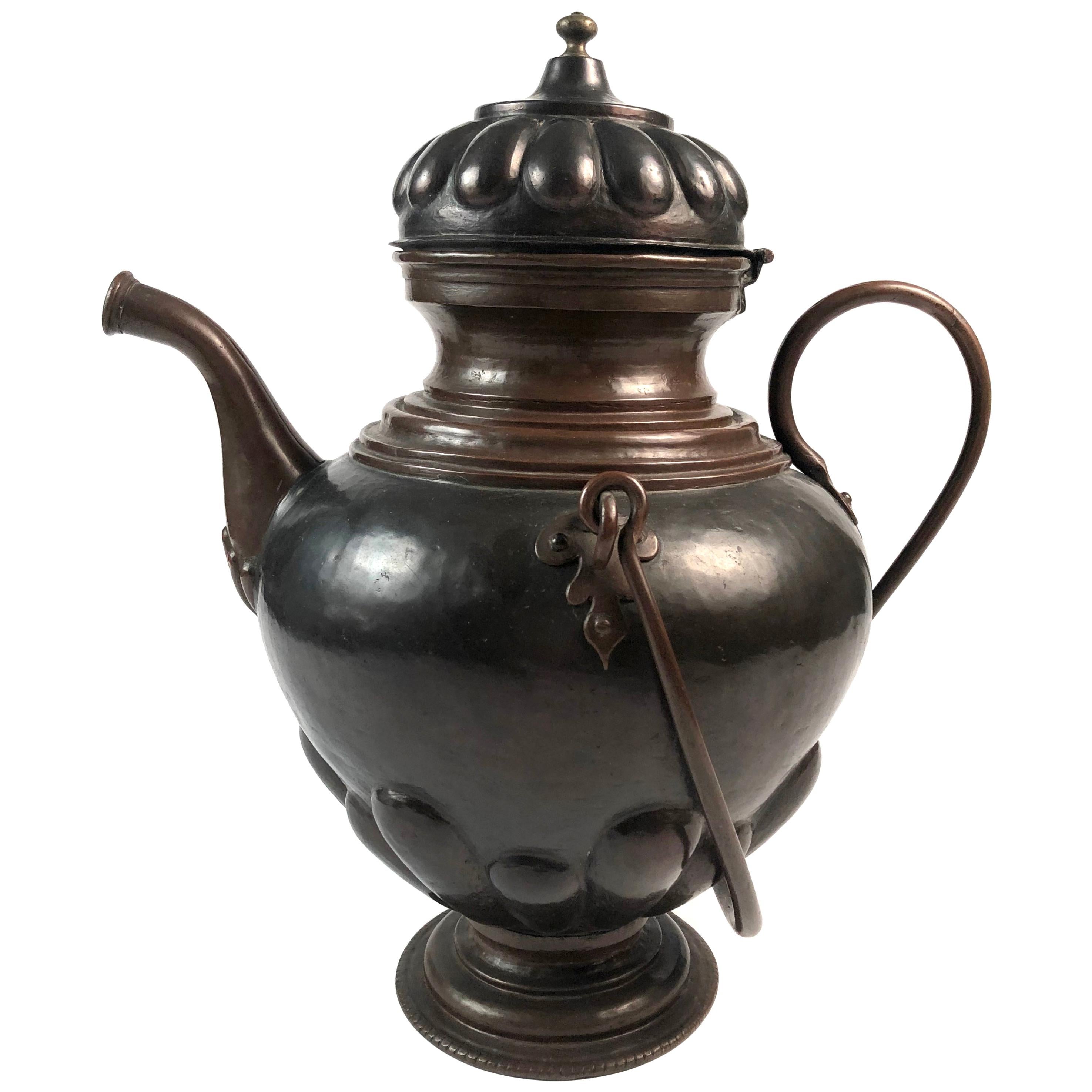 Middle Eastern Turkish Antique Brass Tea Kettle Pot on Stand at 1stdibs
