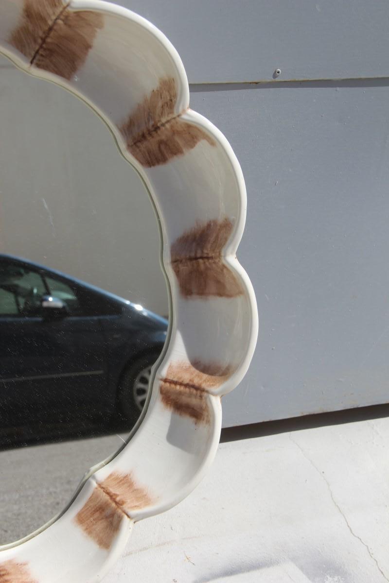Baroque Style Decorative Ceramic Mirror with Shell White Brown Shades Midcentury For Sale 3
