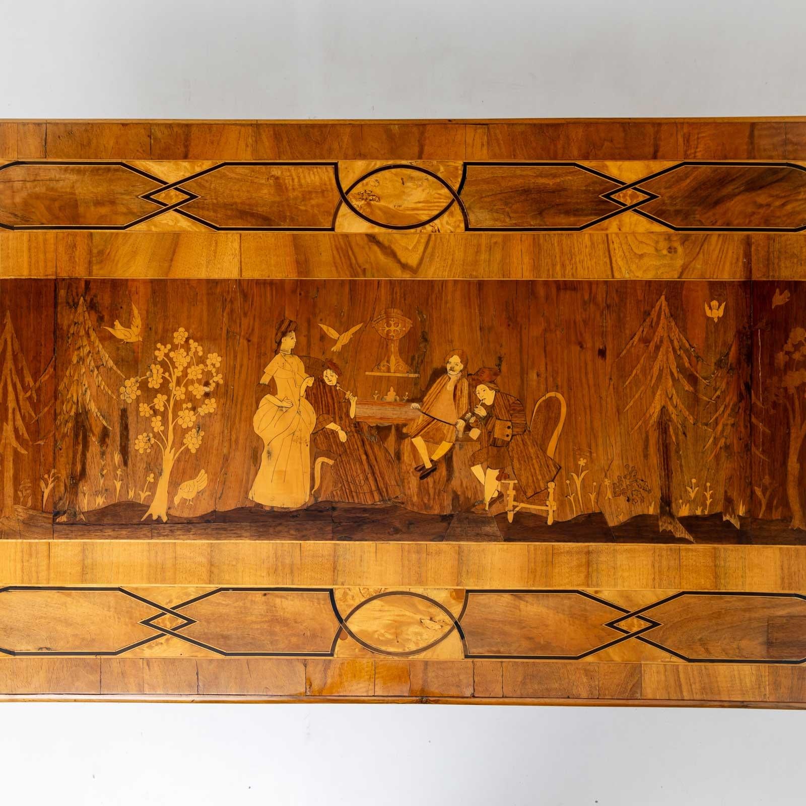 Table de salle à manger de style baroque avec scène de marqueterie, fin du 19e siècle en vente 3