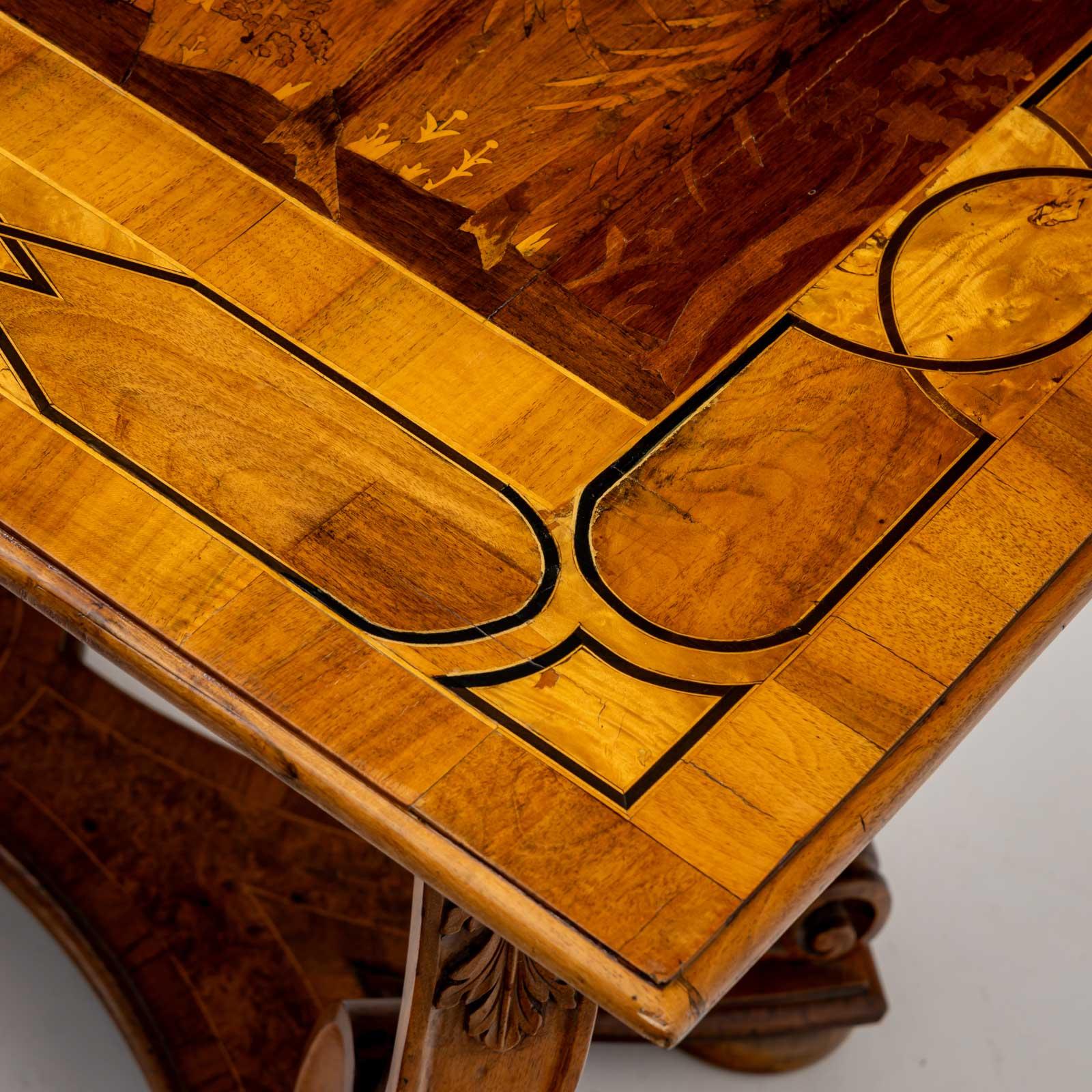 Table de salle à manger de style baroque avec scène de marqueterie, fin du 19e siècle Bon état - En vente à Greding, DE