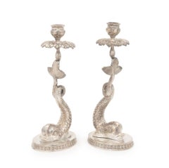 Baroque Style Dolphin Form Candlesticks, Pair