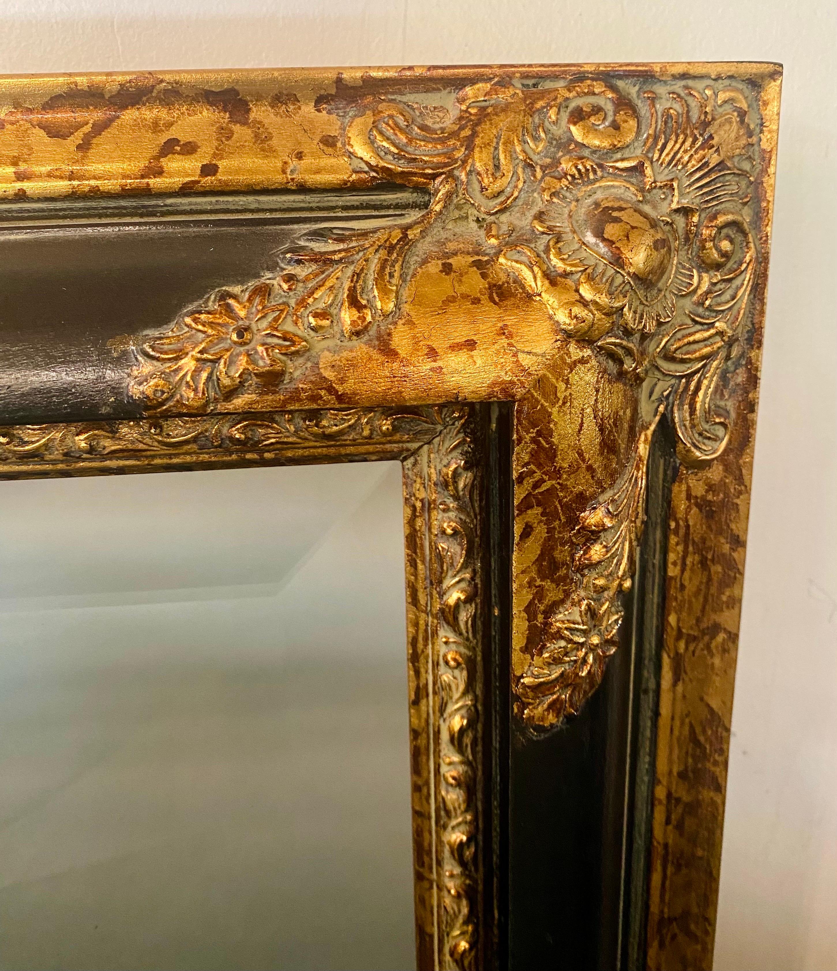 20th Century Baroque Style Ebony Wall Mirror with Tortoise & Gilt Design Frame For Sale