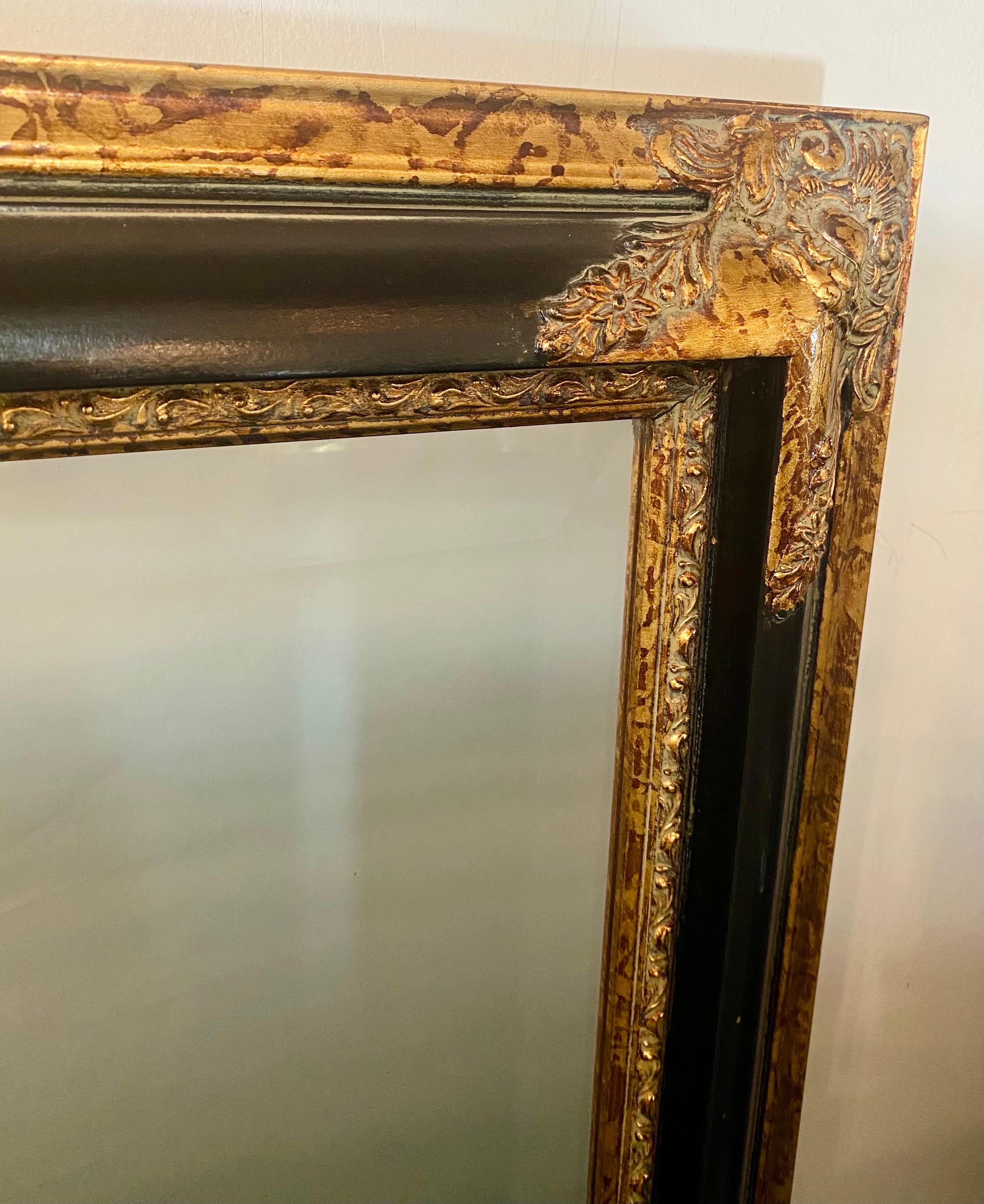 Wood Baroque Style Ebony Wall Mirror with Tortoise & Gilt Design Frame For Sale
