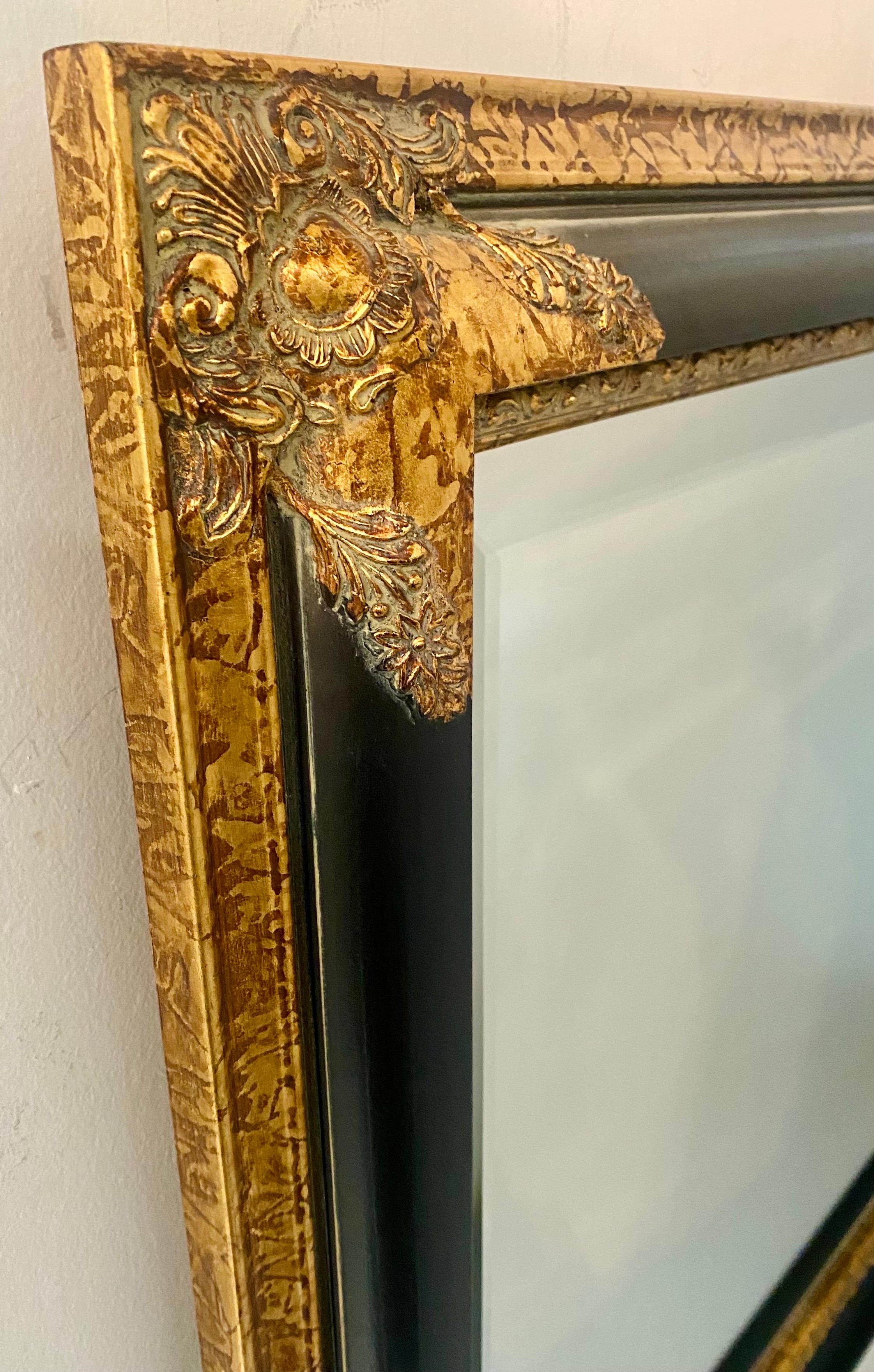 Baroque Style Ebony Wall Mirror with Tortoise & Gilt Design Frame For Sale 1