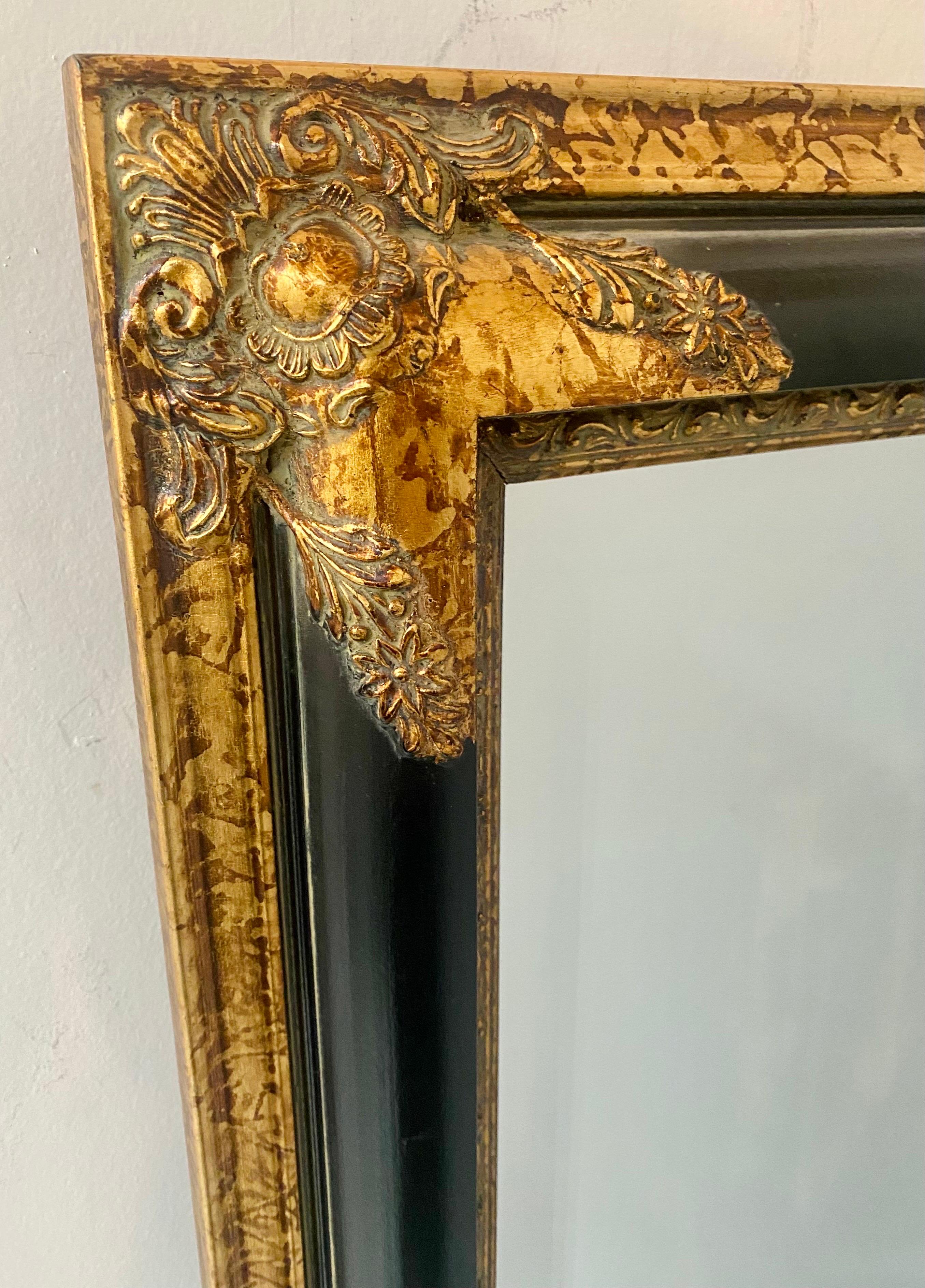 Baroque Style Ebony Wall Mirror with Tortoise & Gilt Design Frame For Sale 2