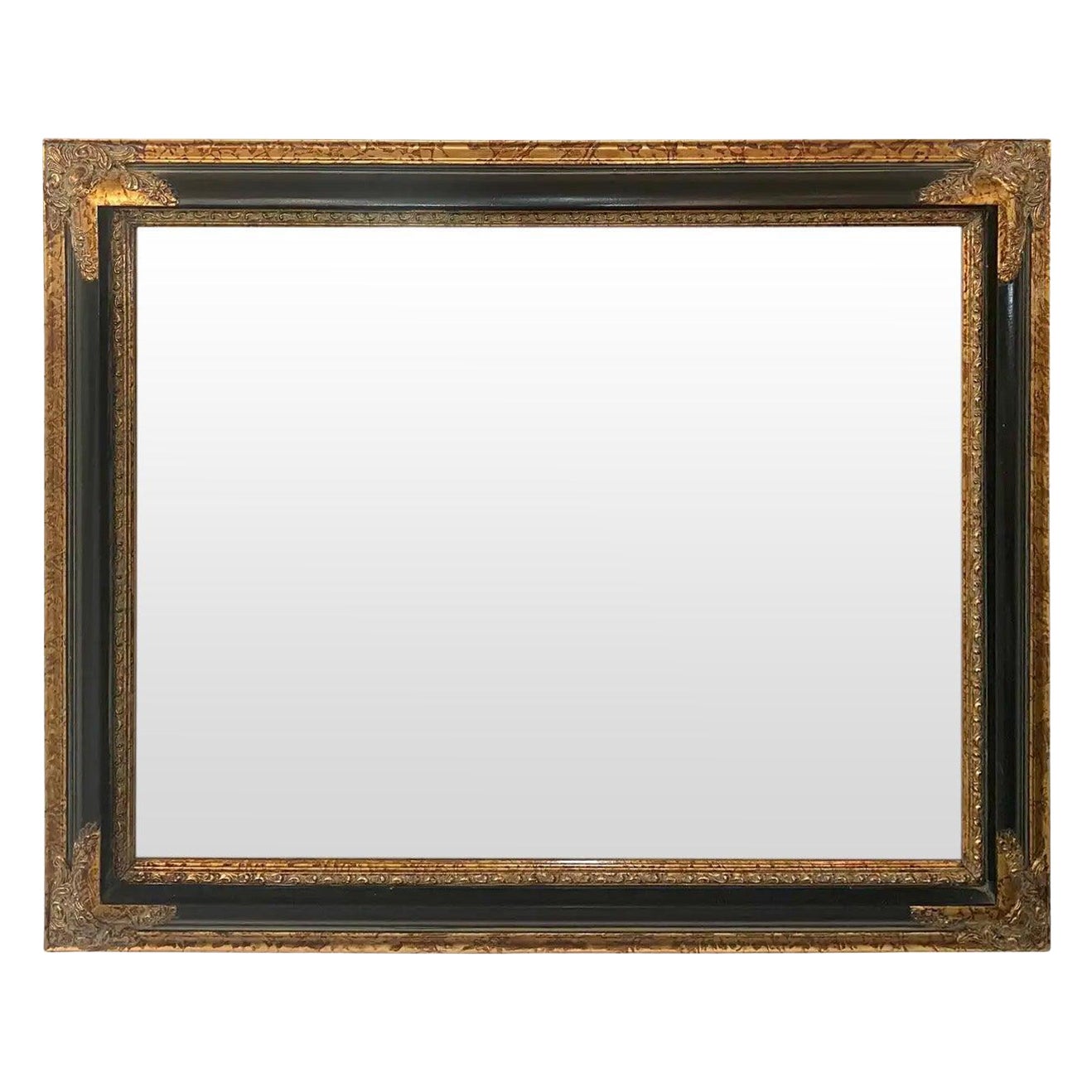 Baroque Style Ebony Wall Mirror with Tortoise & Gilt Design Frame