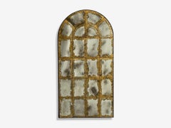 Baroque Style, Eglomise Glass, Arched Gold Wall Mirror, Stained Wood