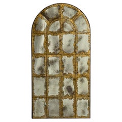 Baroque Style, Eglomise Glass, Arched Gold Wall Mirror, Stained Wood