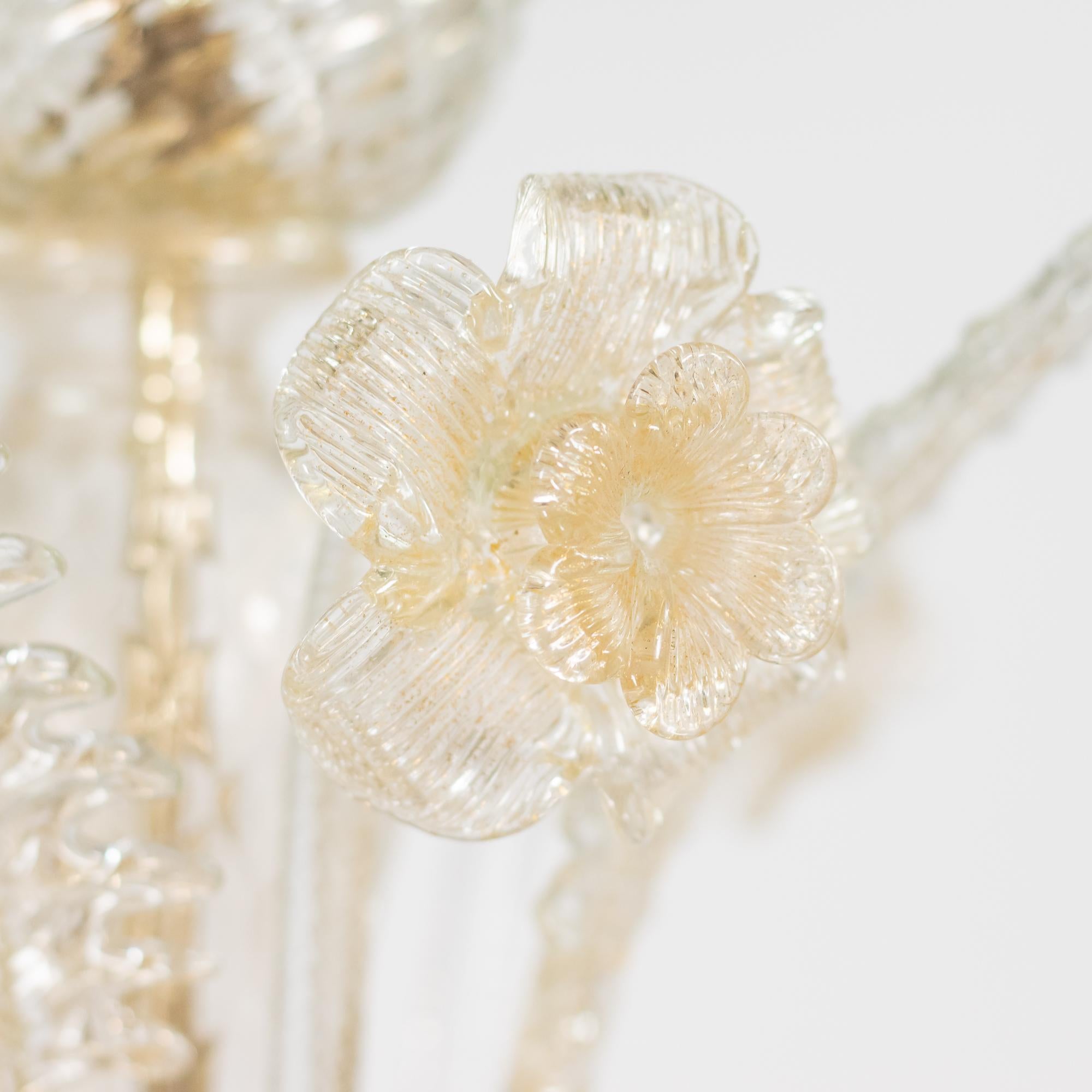 Baroque Style Floral Gold Inflused Five Arm Cristallo Murano Chandelier For Sale 7