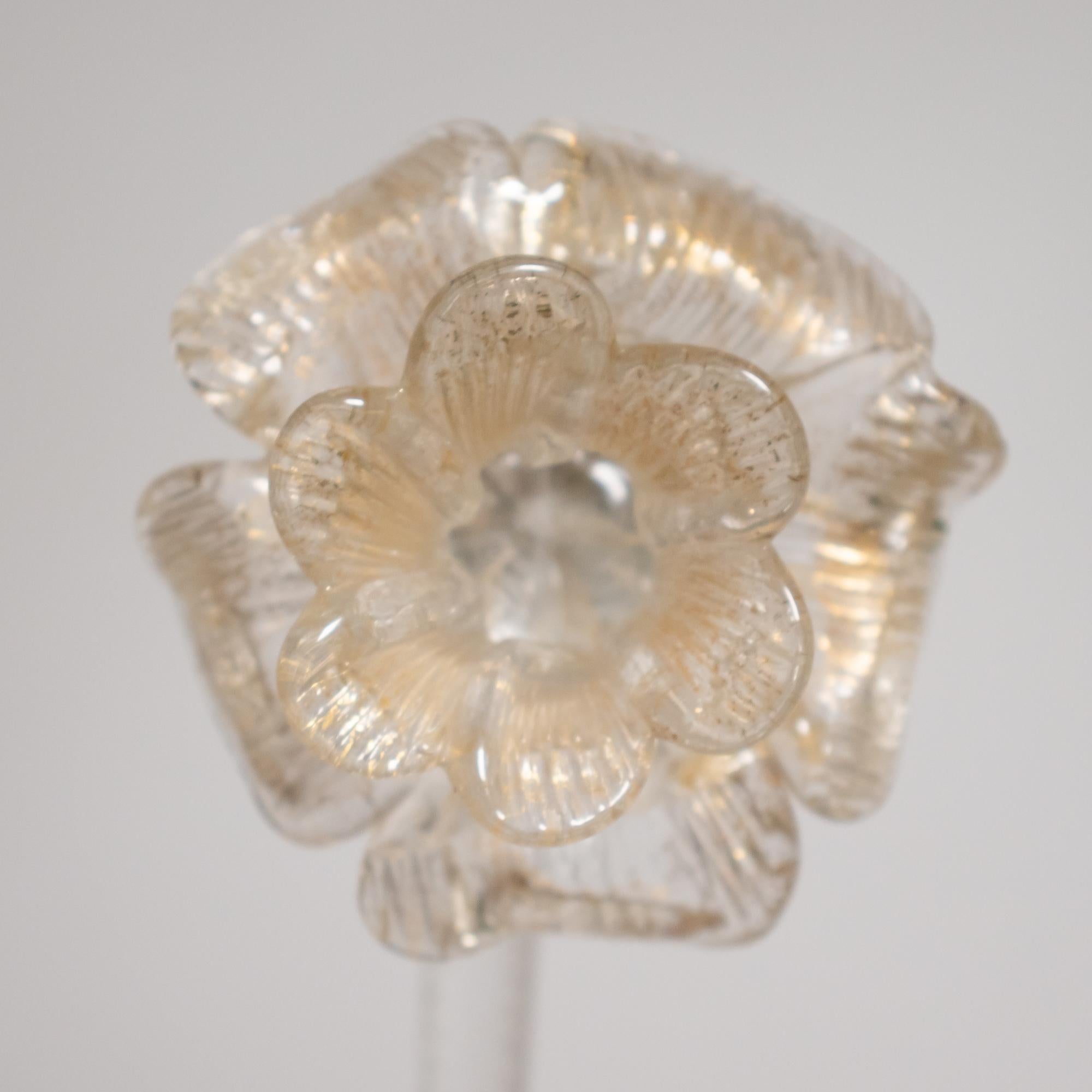 Baroque Style Floral Gold Inflused Five Arm Cristallo Murano Chandelier For Sale 10