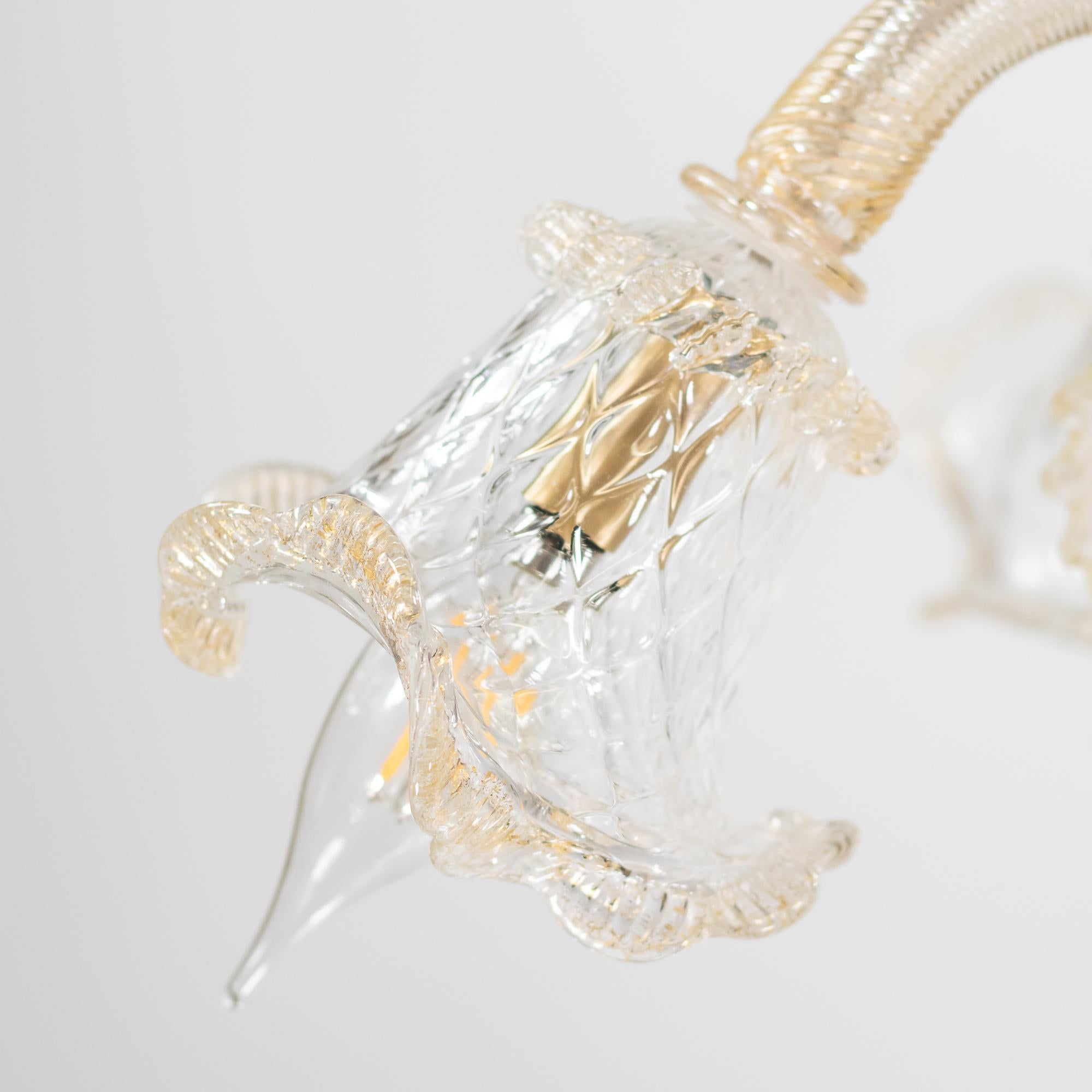 Baroque Style Floral Gold Inflused Five Arm Cristallo Murano Chandelier For Sale 11