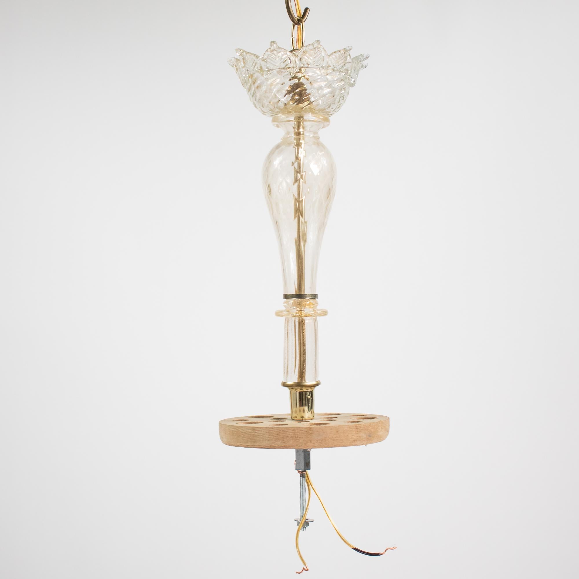 Baroque Style Floral Gold Inflused Five Arm Cristallo Murano Chandelier For Sale 1