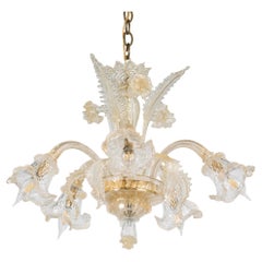 Baroque Style Floral Gold Inflused Five Arm Cristallo Murano Chandelier