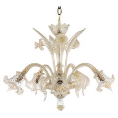  Baroque Style Floral Gold Inflused Five Arm Cristallo Murano Chandelier having 