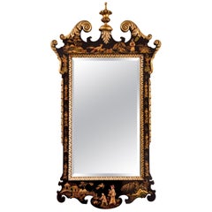Baroque Style Gilded and Black Japanned Mirror, 20th Century