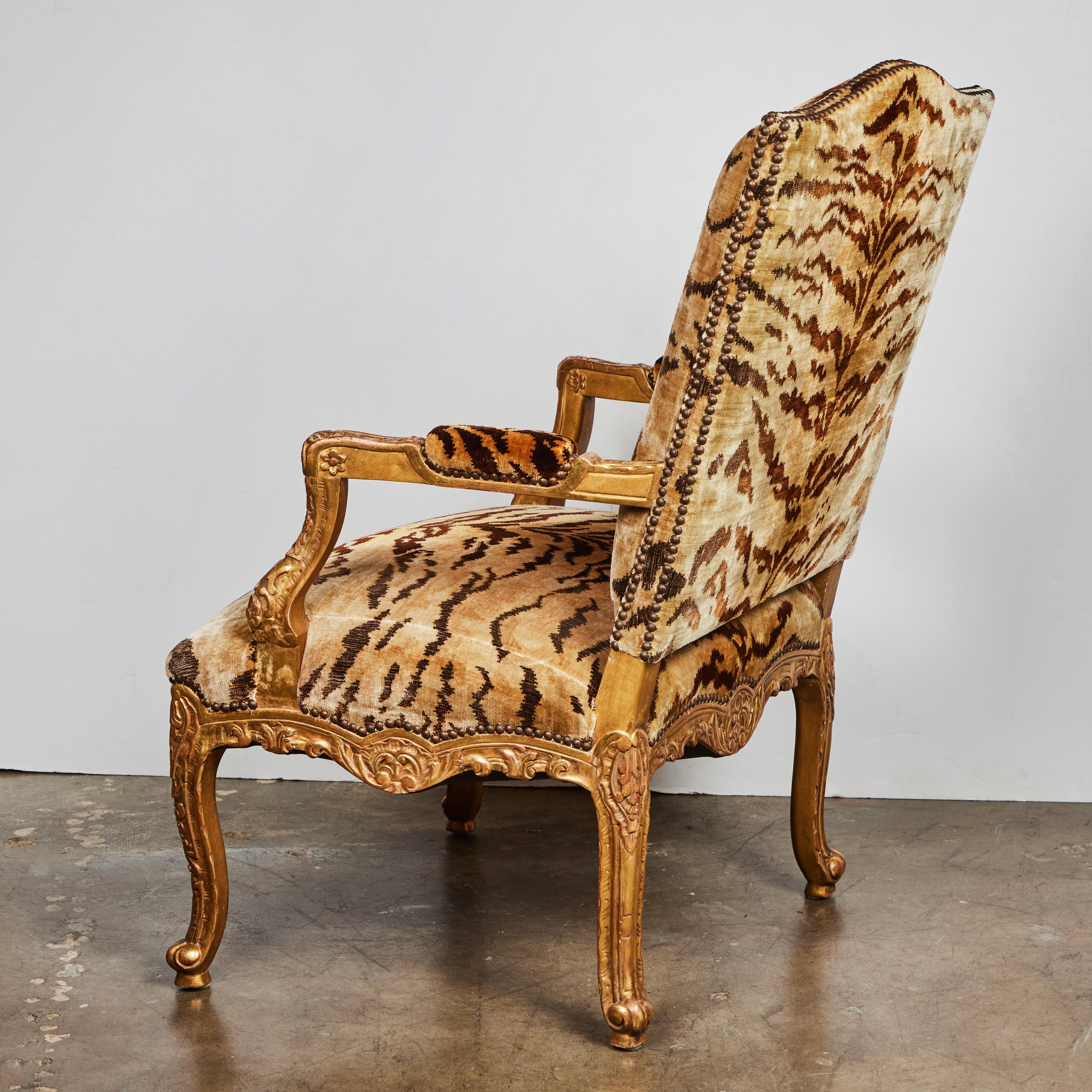 20th Century Baroque Style Gilded French Armchair For Sale