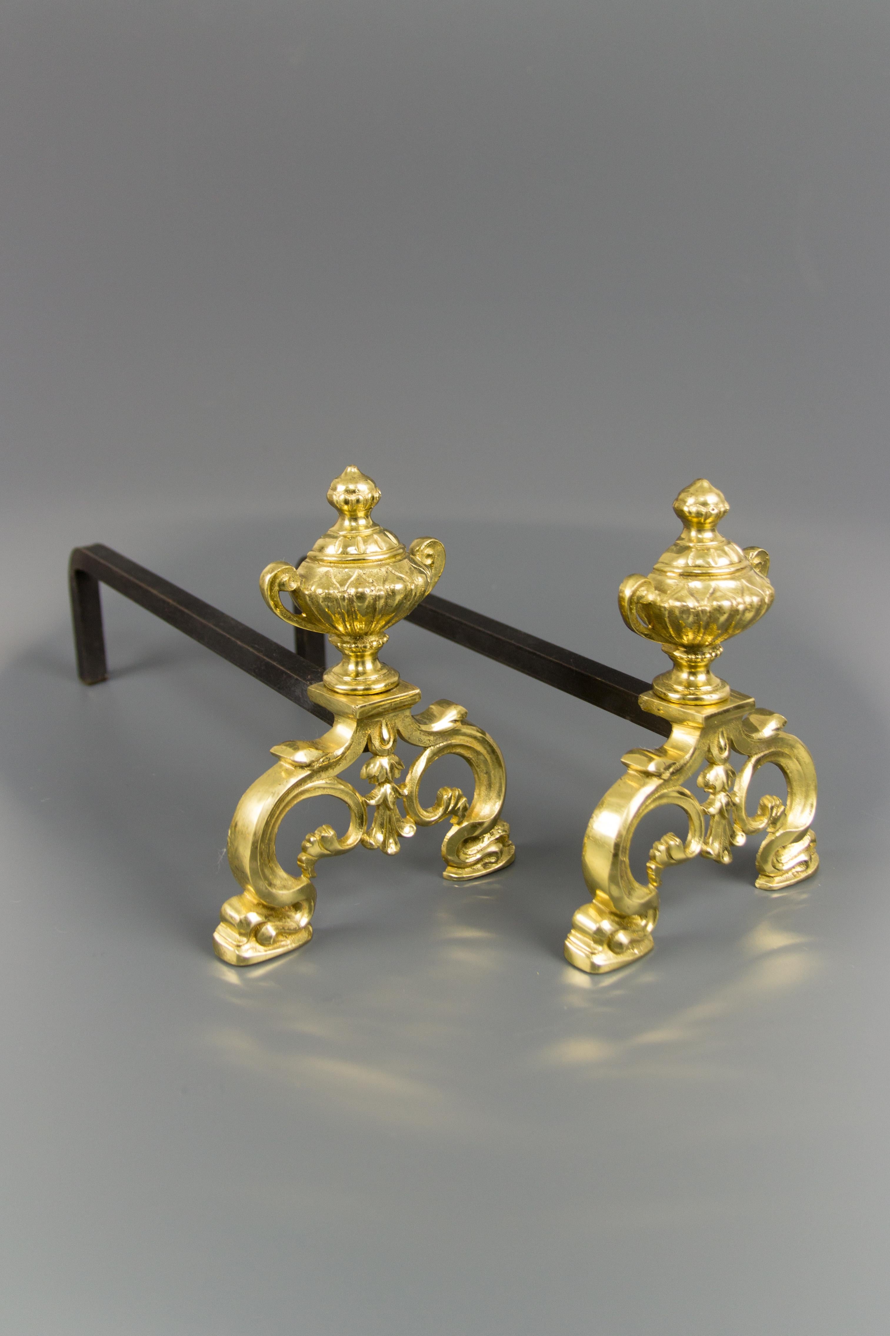 Baroque Style Gilt Bronze and Iron Andirons or Fire Dogs 7