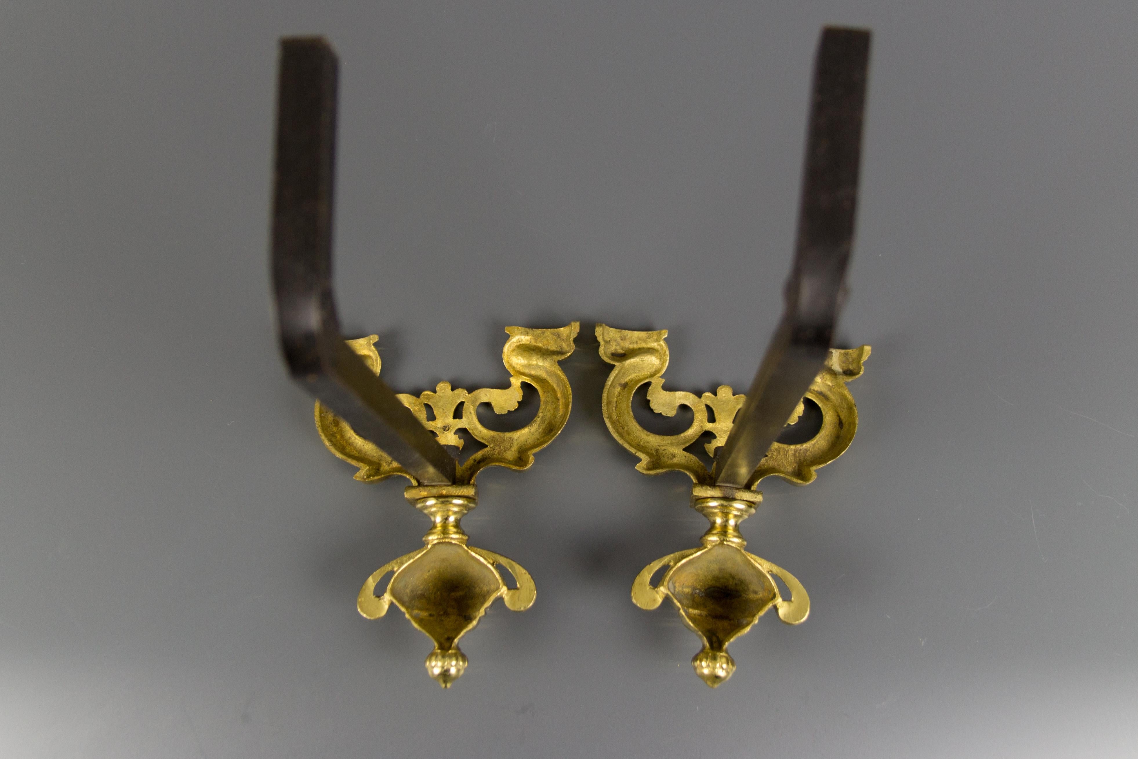 Baroque Style Gilt Bronze and Iron Andirons or Fire Dogs 8