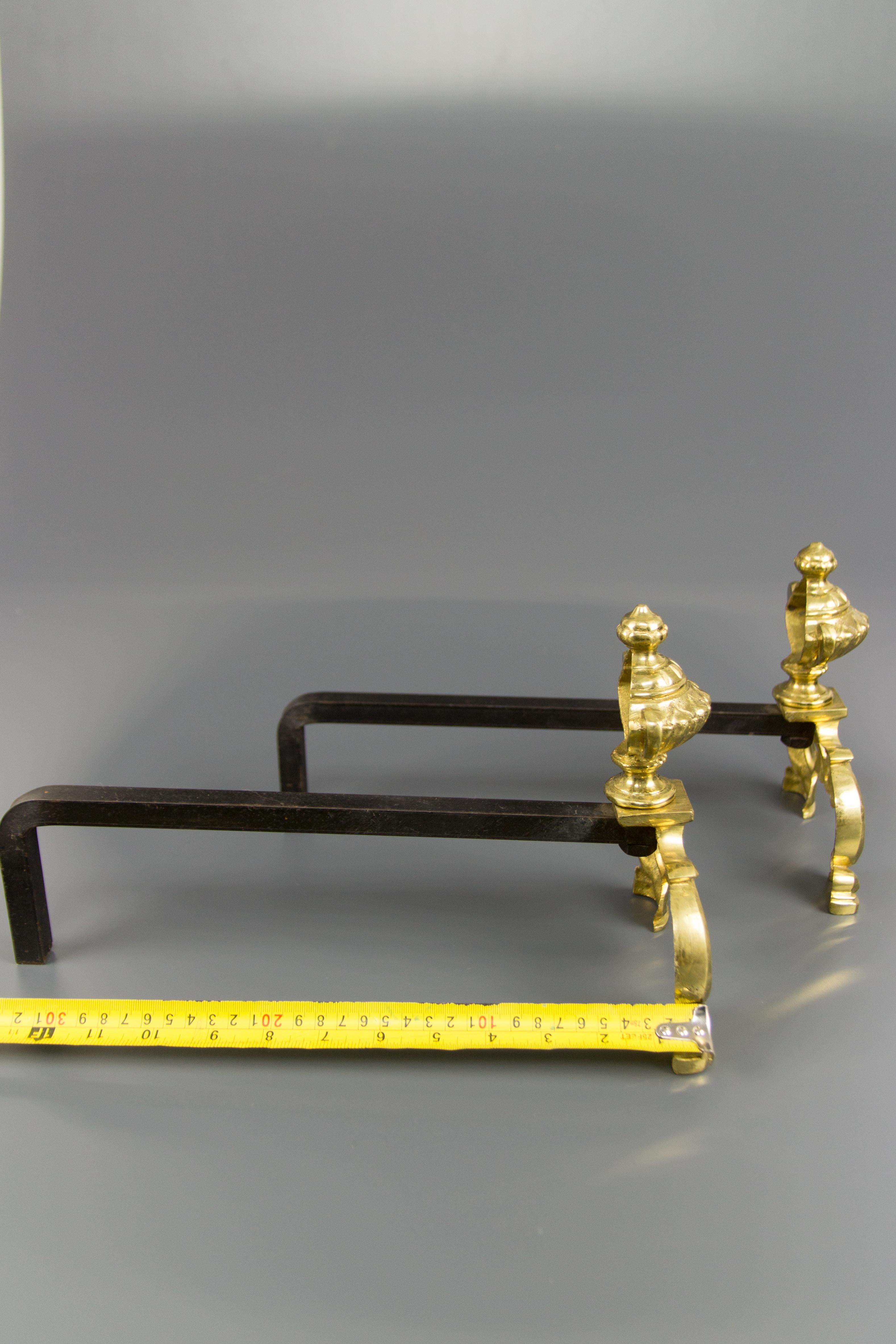 Baroque Style Gilt Bronze and Iron Andirons or Fire Dogs 12