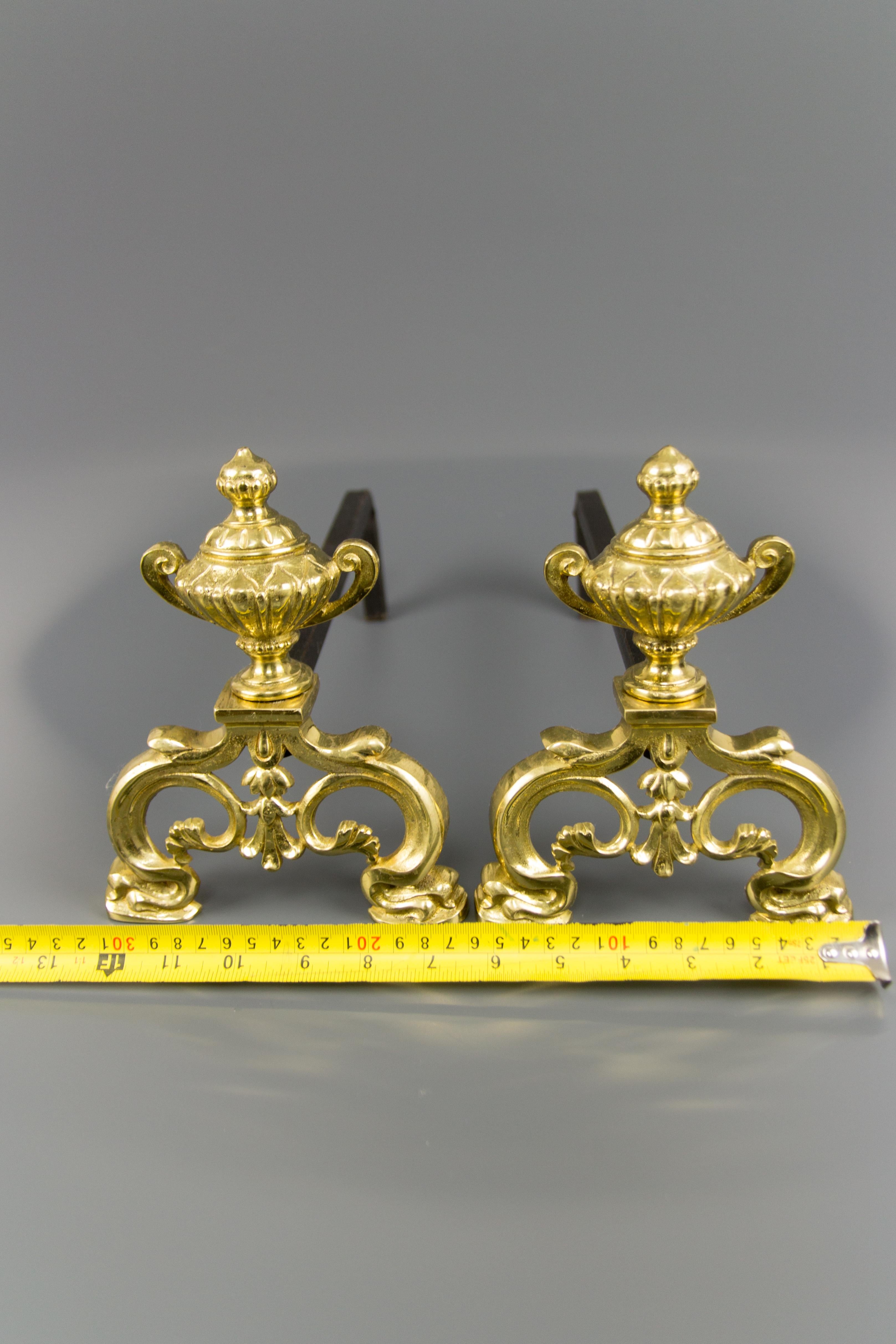 Baroque Style Gilt Bronze and Iron Andirons or Fire Dogs 13