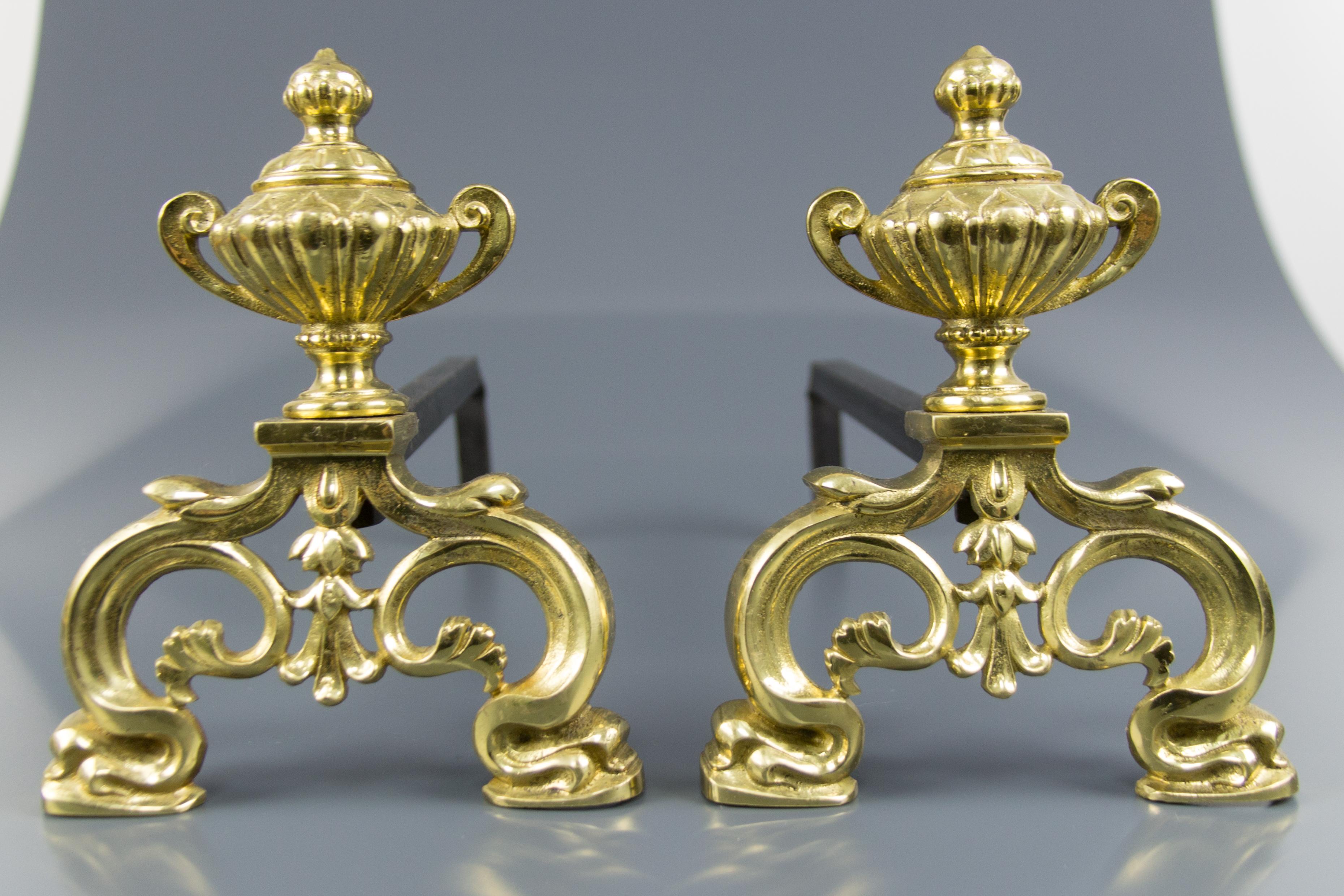 Baroque Style Gilt Bronze and Iron Andirons or Fire Dogs 15